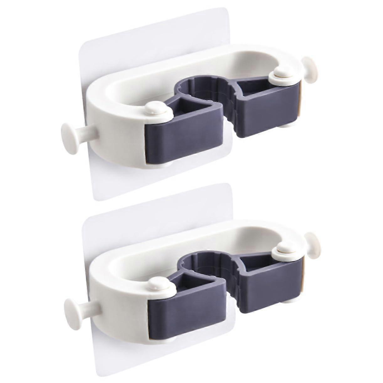 Wall Mounted Mop Holder 2 Pack Space Saving Broom Organizer Hooks For Bathroom Kitchen Laundry Garage White