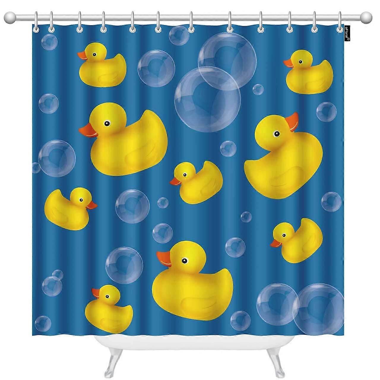 Rubber Duck Shower Curtains Blue Polyester Waterproof 72 By 72 Inch With Hooks One Panel Soap Bubble Design Showercurtains08
