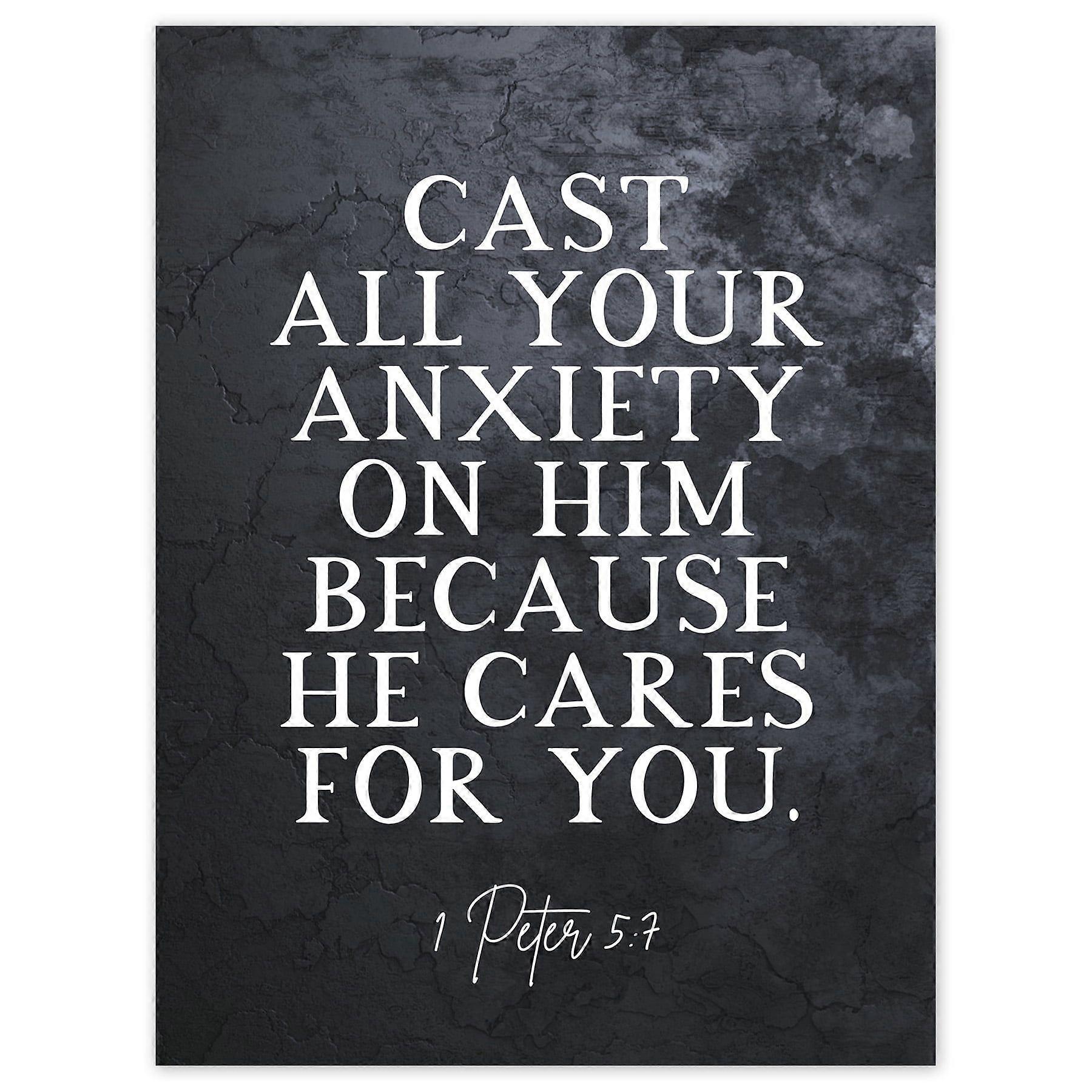 1 Peter 5:7 Cast All Your Anxiety On Him Christian Bible Verse Quote Scripture Typography Extra Large  Wall Art   Print-yezhiaaa569