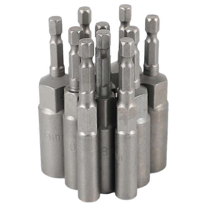 10Pc 1/4 Inch Wrench Hex Bit Socket Set Deep Long 1/2 Inch Impact Drill Socket Adapter Drill Bits