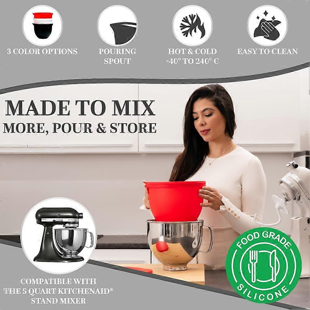 Set Di 3 Inserti In Silicone Per KitchenAid 5 Quart | Ciotole Con Coperchi Per Planetaria | Accessori Impasto E Salsa, Rosso Nero Bianco