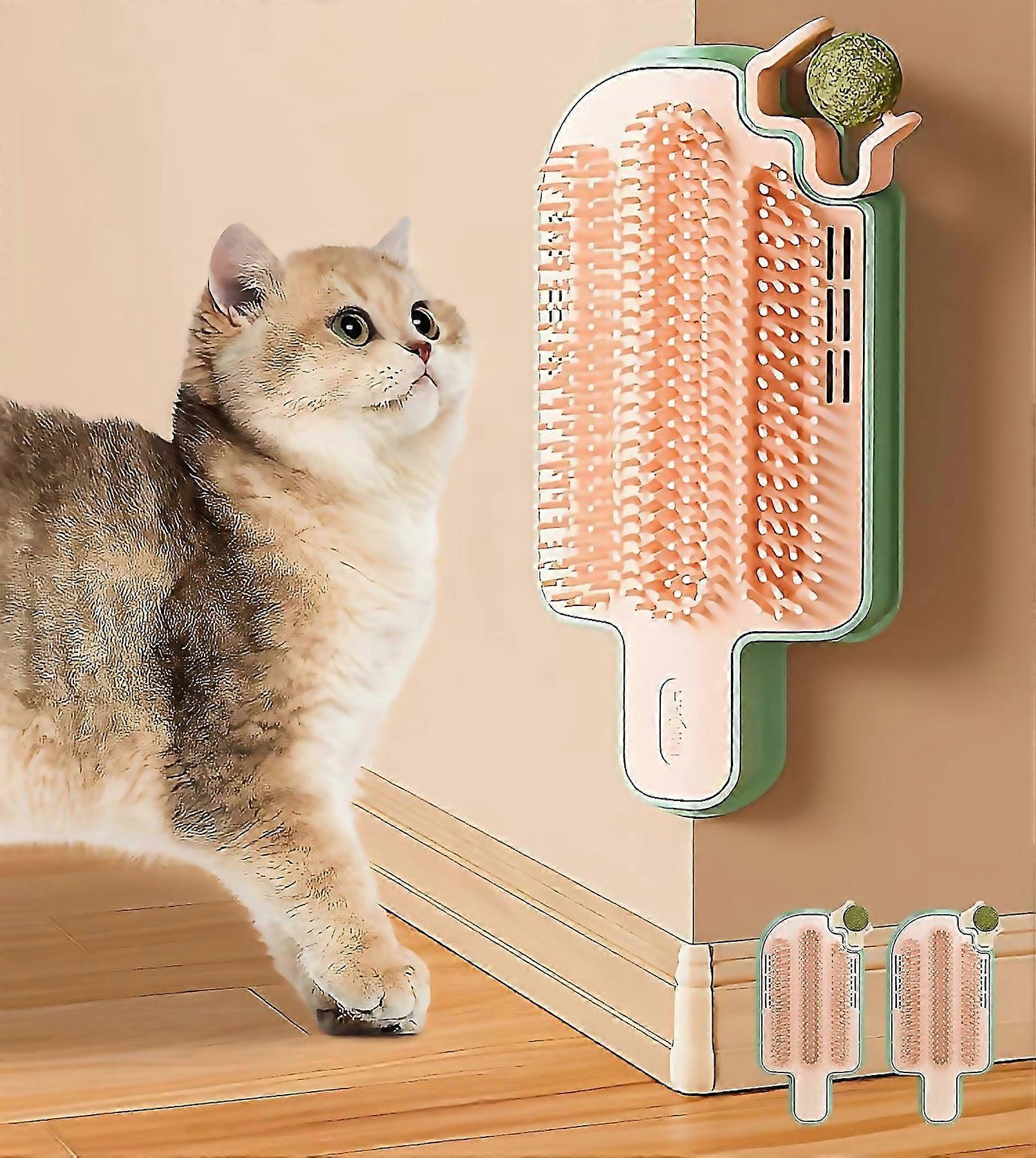 For 2 Pack Indoor Cat Catnip Toys Wall Mounted Cat Brush With Catnip Balls 2 In 1 Massage And Self G