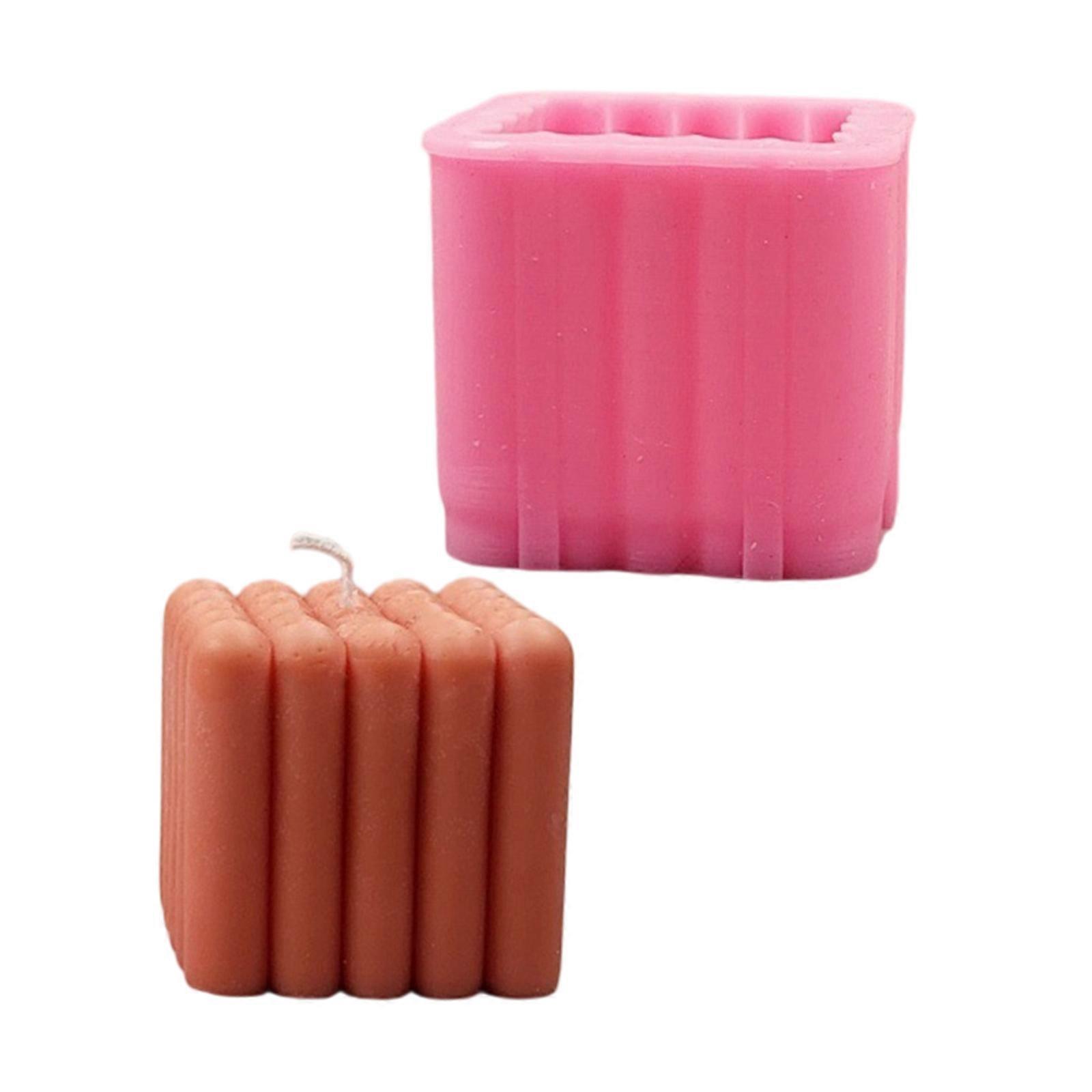 Silicone Molds Geometric Striped Candle Molds 3D Cube Casting Molds Ornament Plasters Molds for Candle Making Multicolor