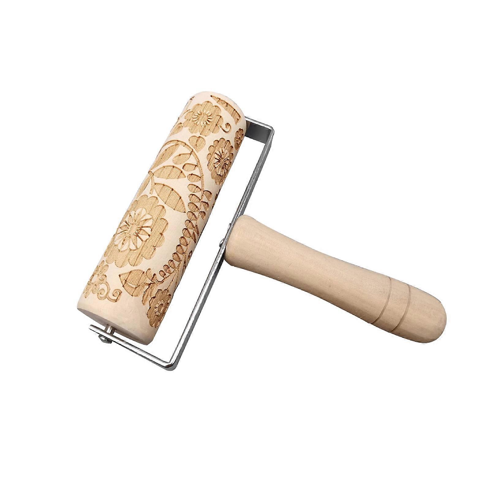 Wooden Christmas Embossed Rolling Pin, Non-stick Engraved Pizza Baking Tool, Compatible with Christmas Baking & Home Improvement