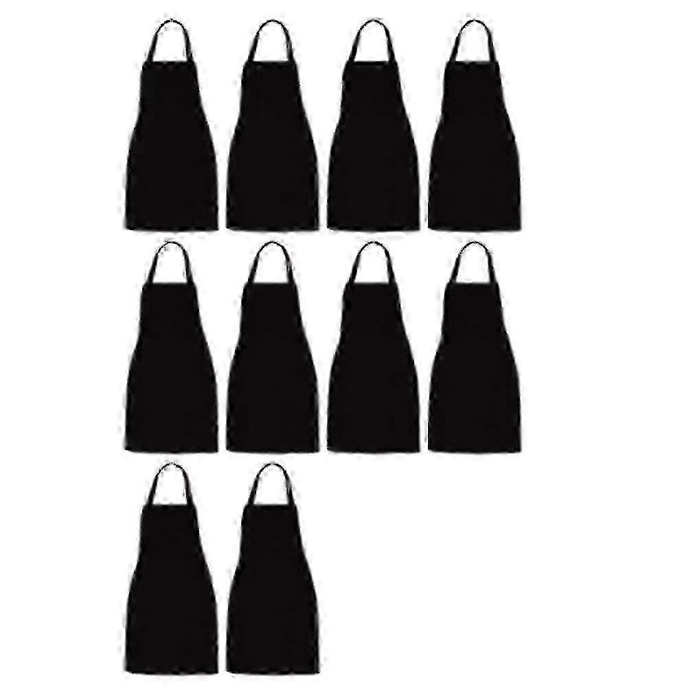 10 Pack Bib Apron - Unisex Black Apron Bulk With 2 Roomy Pockets Machine Washable For Kitchen Craft -JA
