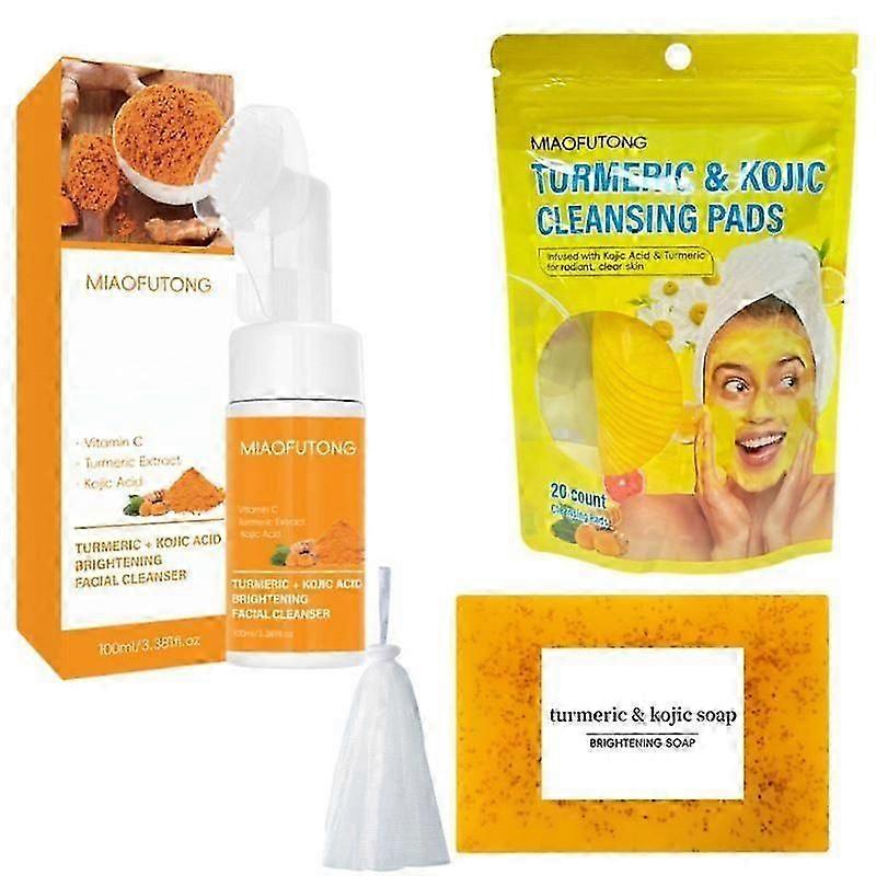 Turmeric Skincare Three-Piece Set - Cleansing Soap and Facial Pads for a Bright, Radiant Complexion
