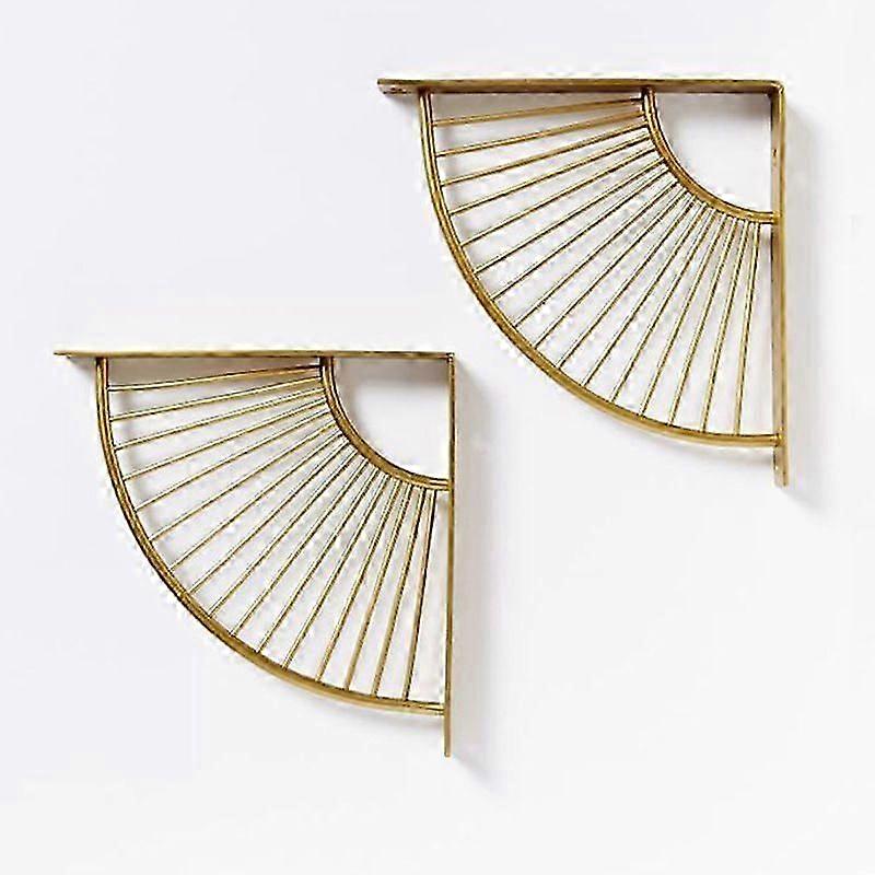 Gold Fan-Shaped Triangle Shelf Bracket Metal Floating Shelf Bracket, 2 Pack Wall