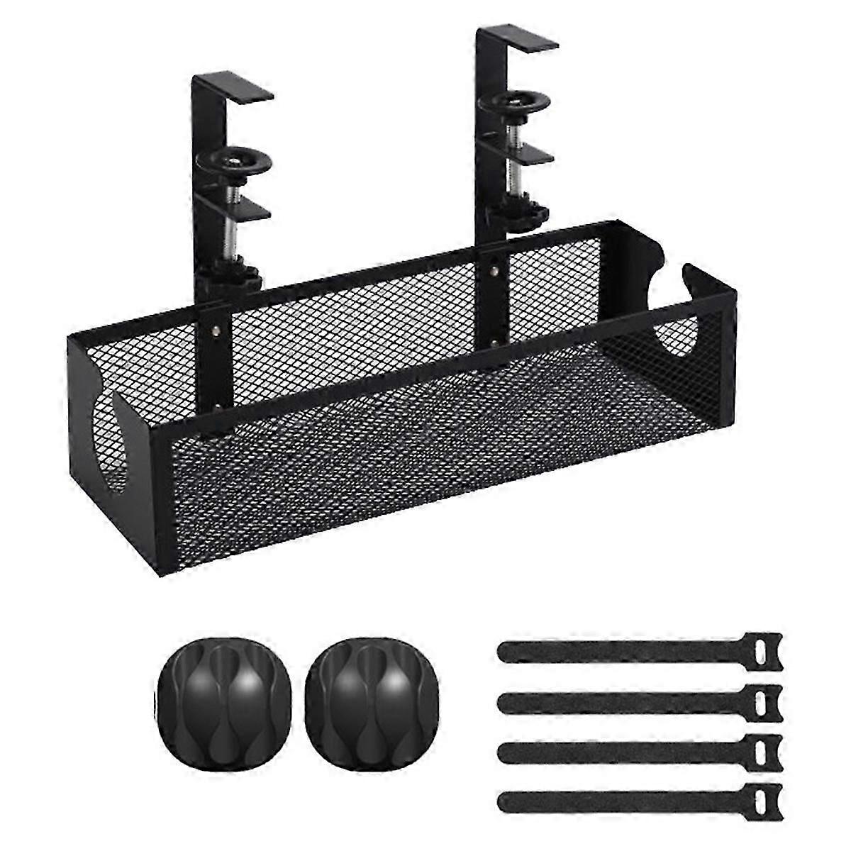 Opening Under-Desk Storage Basket Punch-Free Storage Rack Metal Grid Adjustable Wire Socket Basket