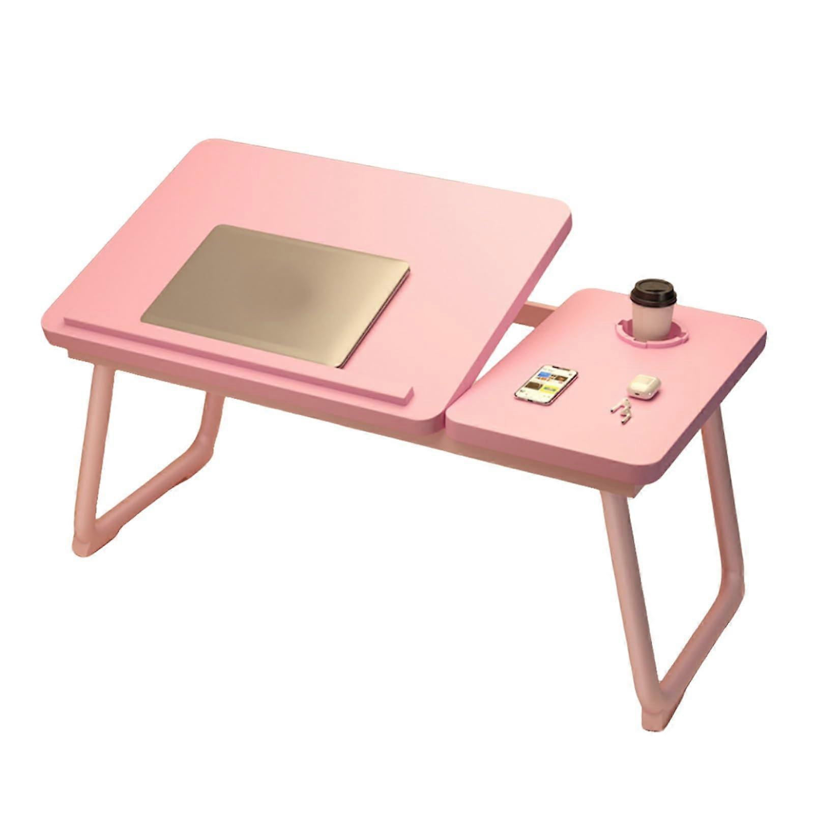 Folding Laptop Bed Table With Cup Slot, Adjustable Desk, Portable Notebook Stand For Sofa And Bed, Pink