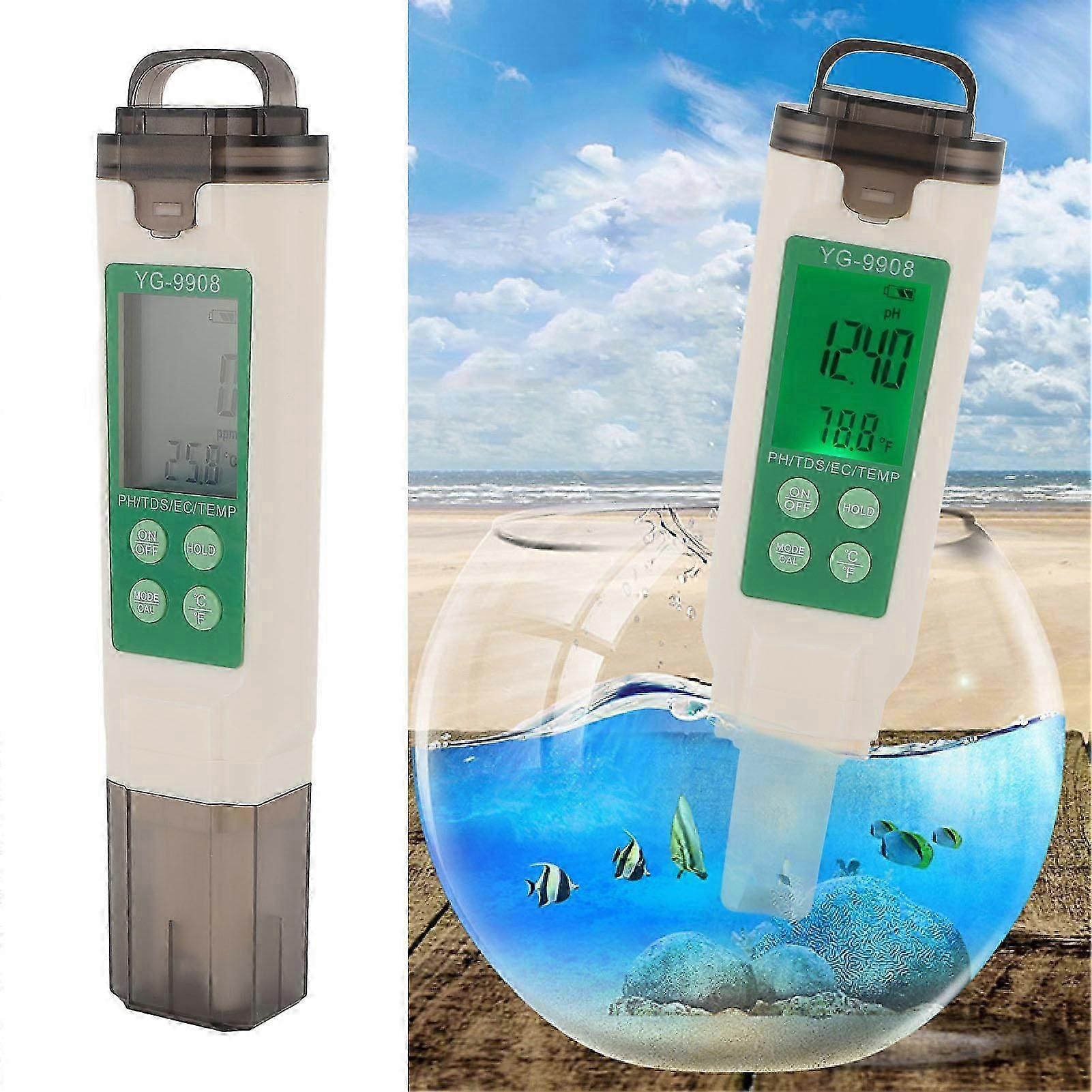 4-in-1 Digital Water Quality Tester PH TDS EC Temp, 18cm Green Light