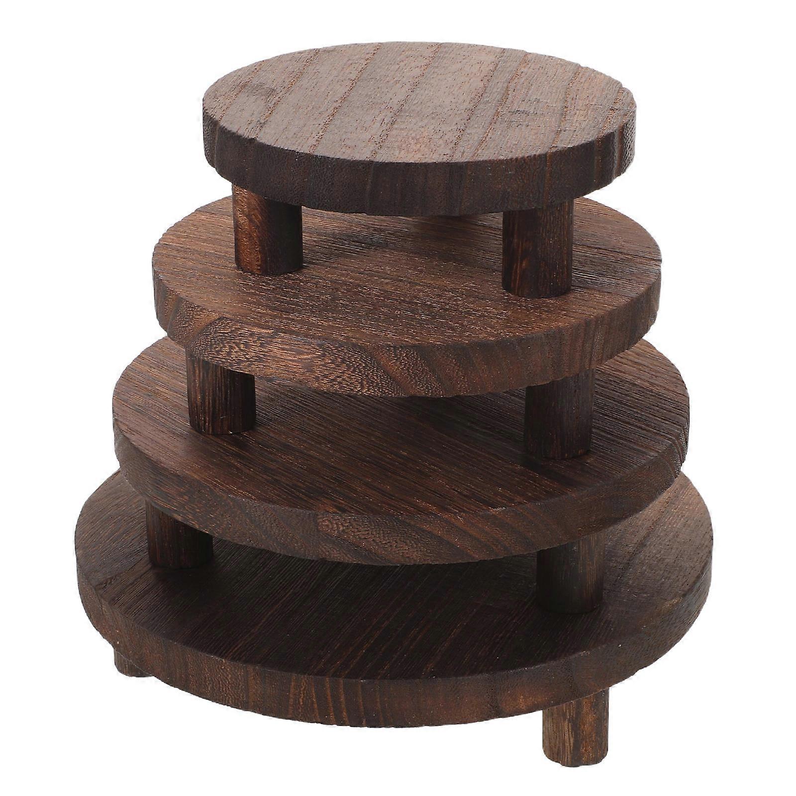Wood Stand Round Display Riser for Figurine Use 4Pcs Pack
