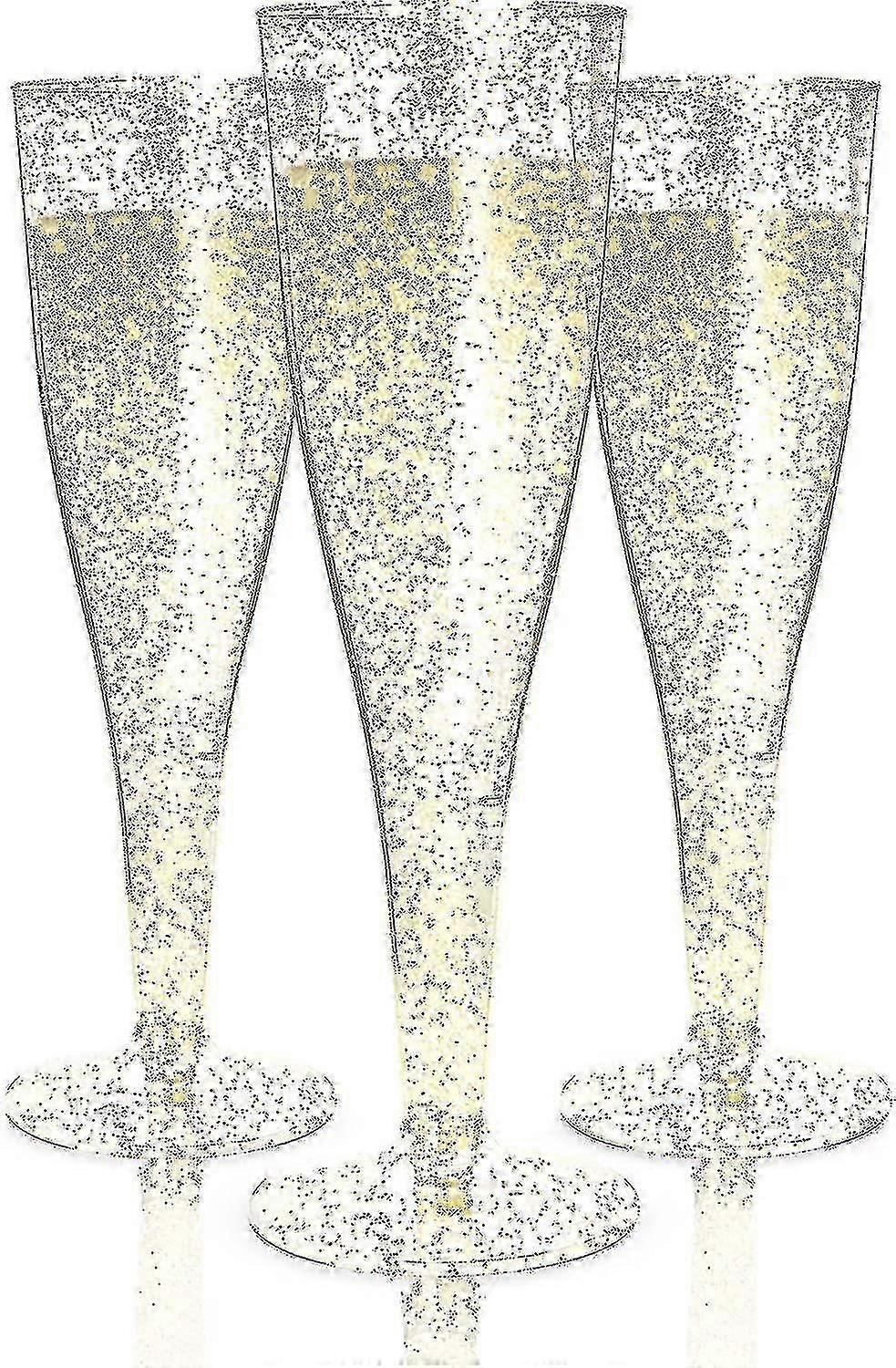 30 مزامير الشمبانيا البلاستيكية | القابل للتصرف الذهب بريق البلاستيك الشمبانيا نظارات للحفلات | أكواب بلاستيكية شفافة لامعة | نظارات التحميص البلاستيكية |