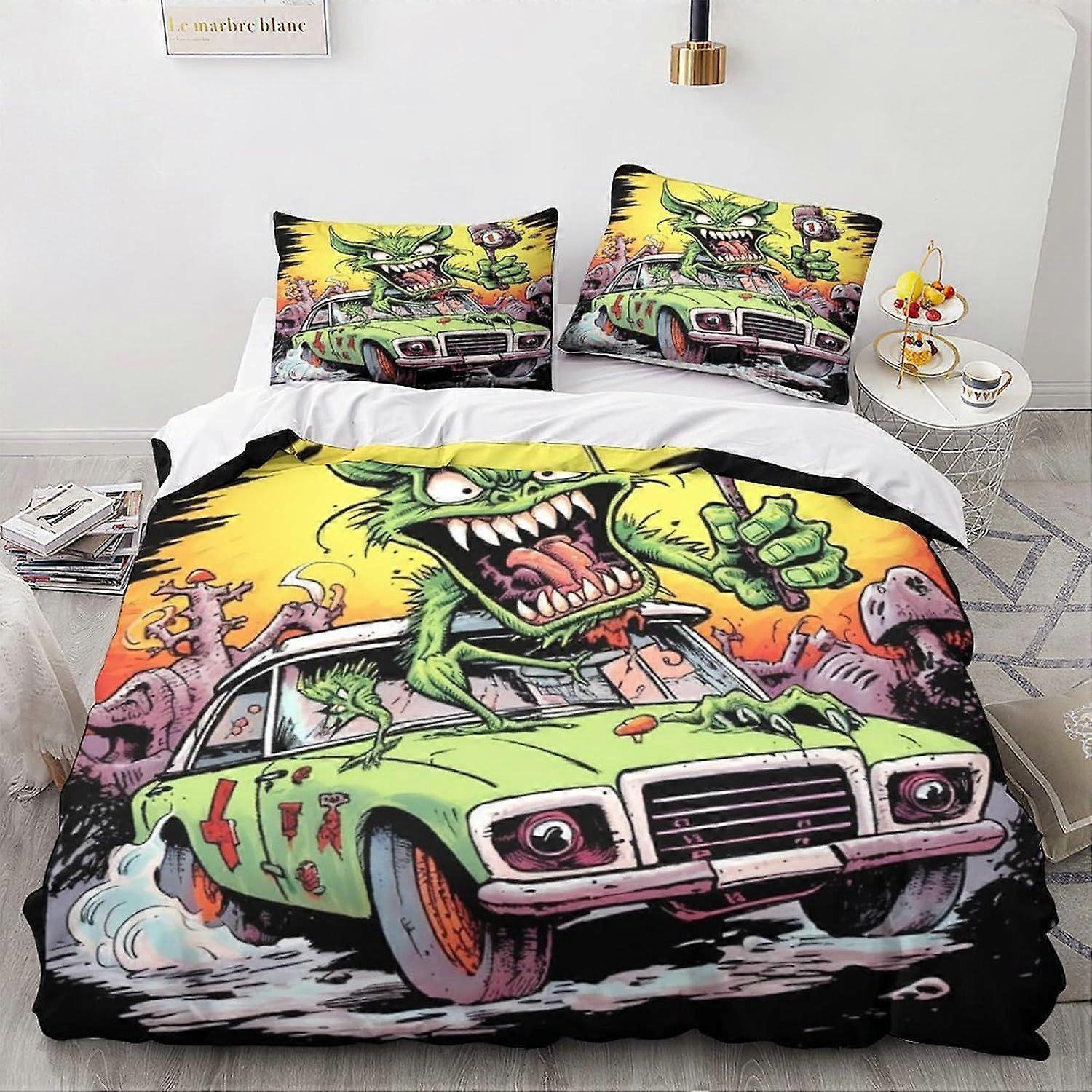 LikeEj Monsters طقم الفراش الكرتون غطاء لحاف خمر للسيارة غطاء لحاف غطاء لحاف أطفال طقم مفروشات 3 قطع كينج