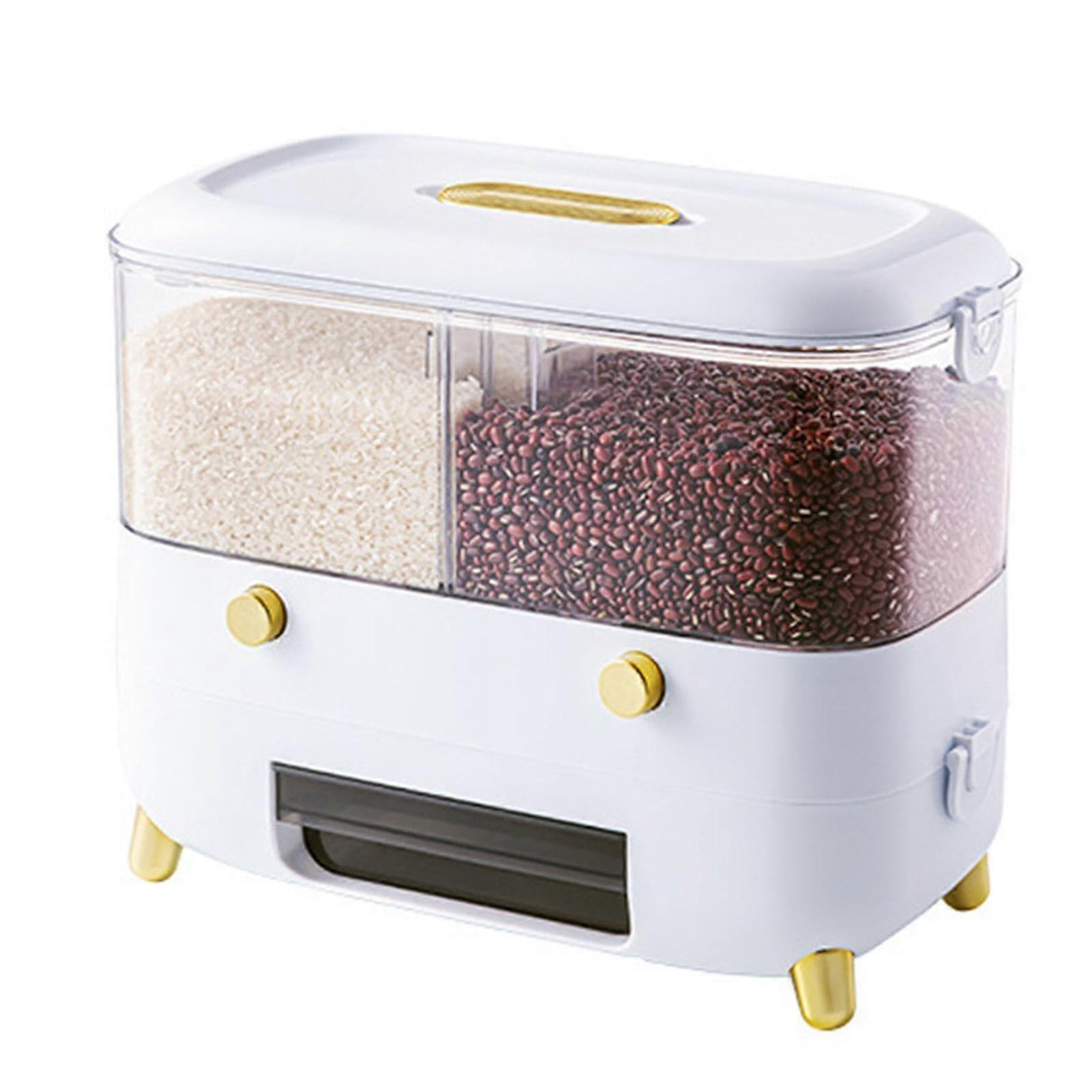 Grain Dispenser White Grid Design, 2Grid Single Layer Grain Storage For Rice And Dry Food In Kitchen Cupboards