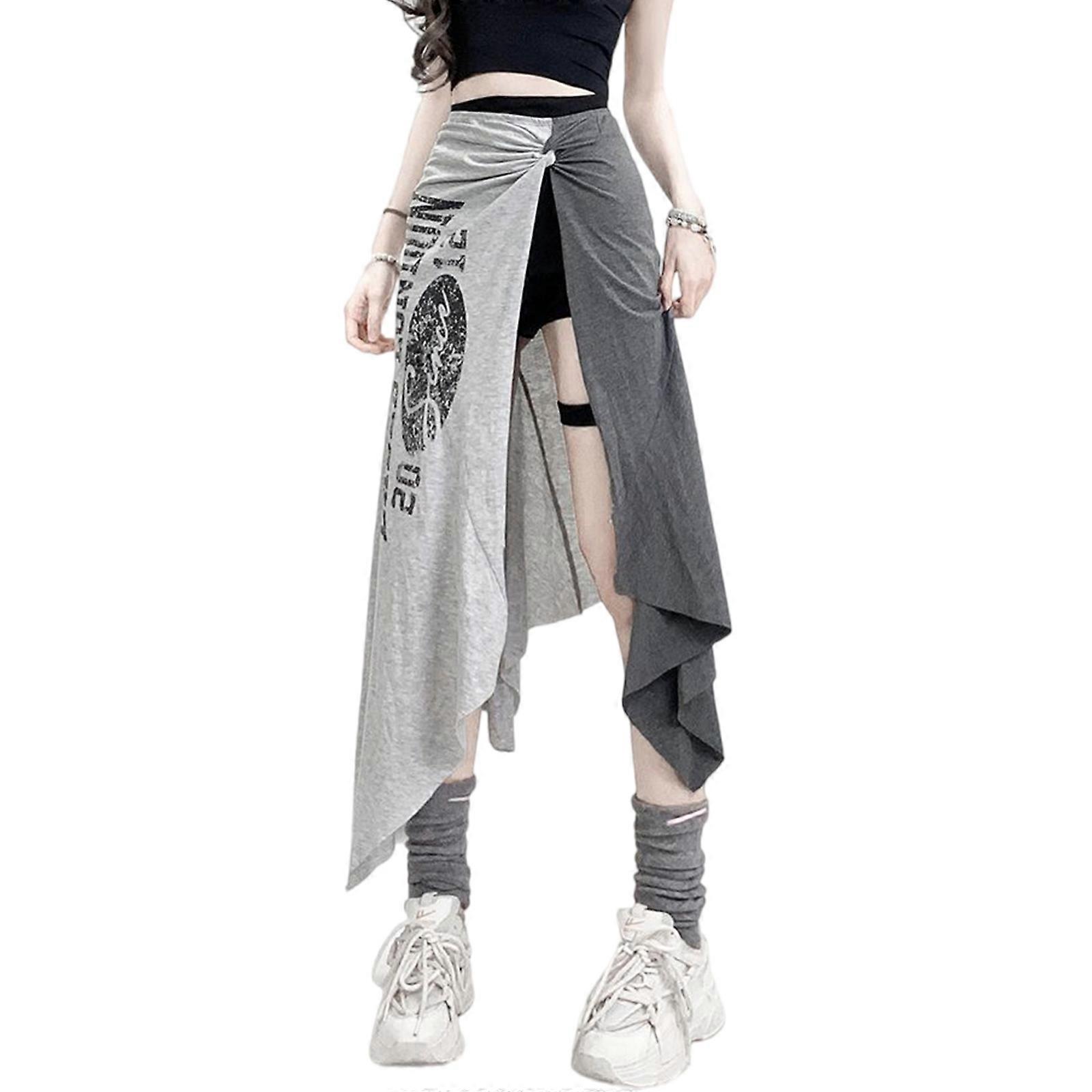 Side High Split Skirts for Women Breathable Dance Costume Constrast Color Casual Skirt Irregular Skirt  XL