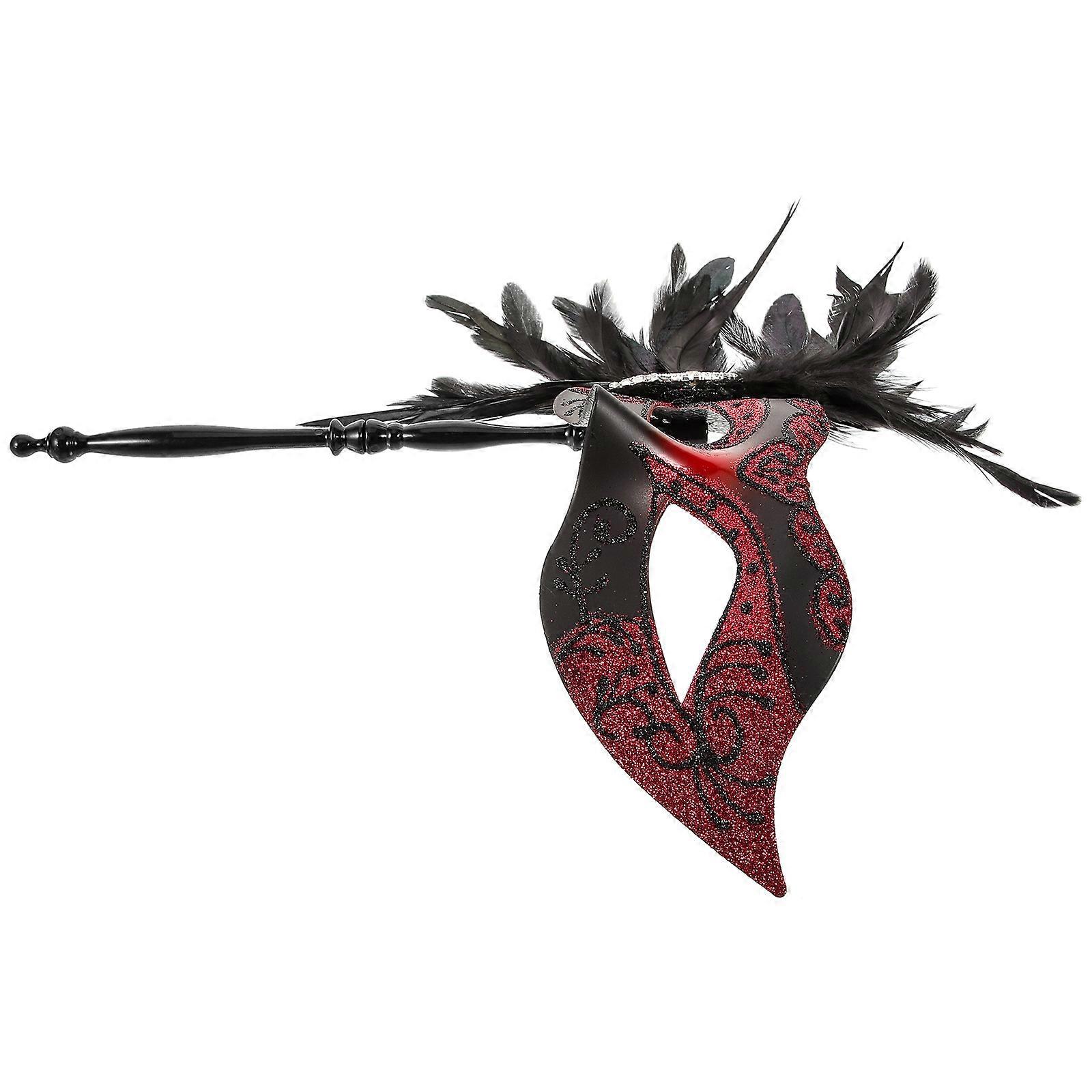 Red Decorative Mask Half Face for Carnival Party Handheld