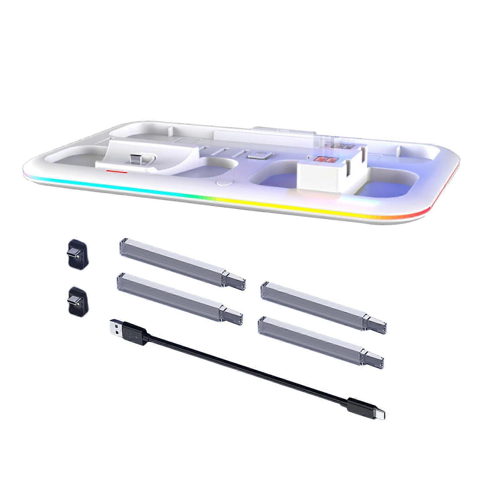 Type-C Charging Cradle with 8 Game Card Slot Light Bar Charging Dock for Gaming Controller Cooling Base  White