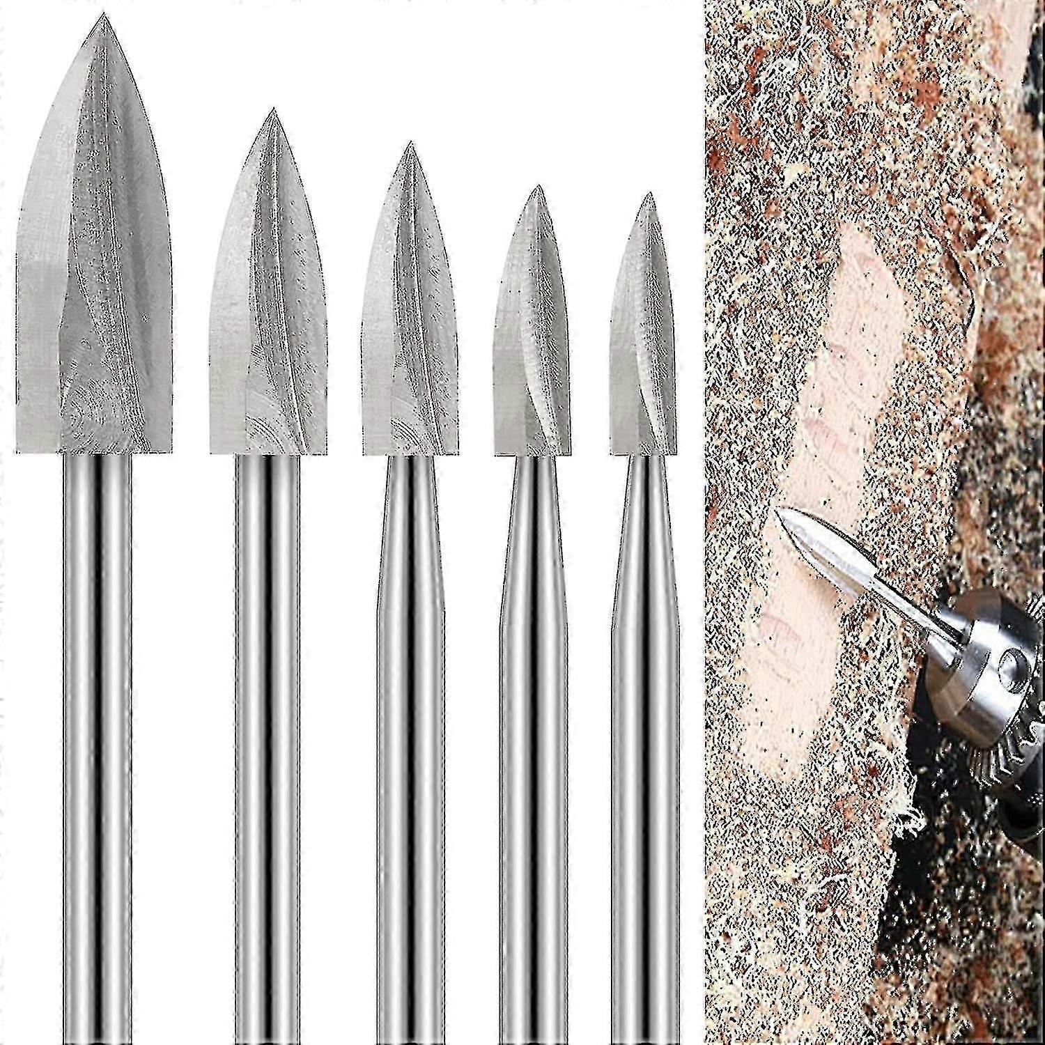 Wood Carving Drill Bits Set For Rotary Tool, 5pcs Wood Engraving Tool For Dremel Accessory, Diy Woodworking Bits With 1/8 Shank For Carving Grinding E