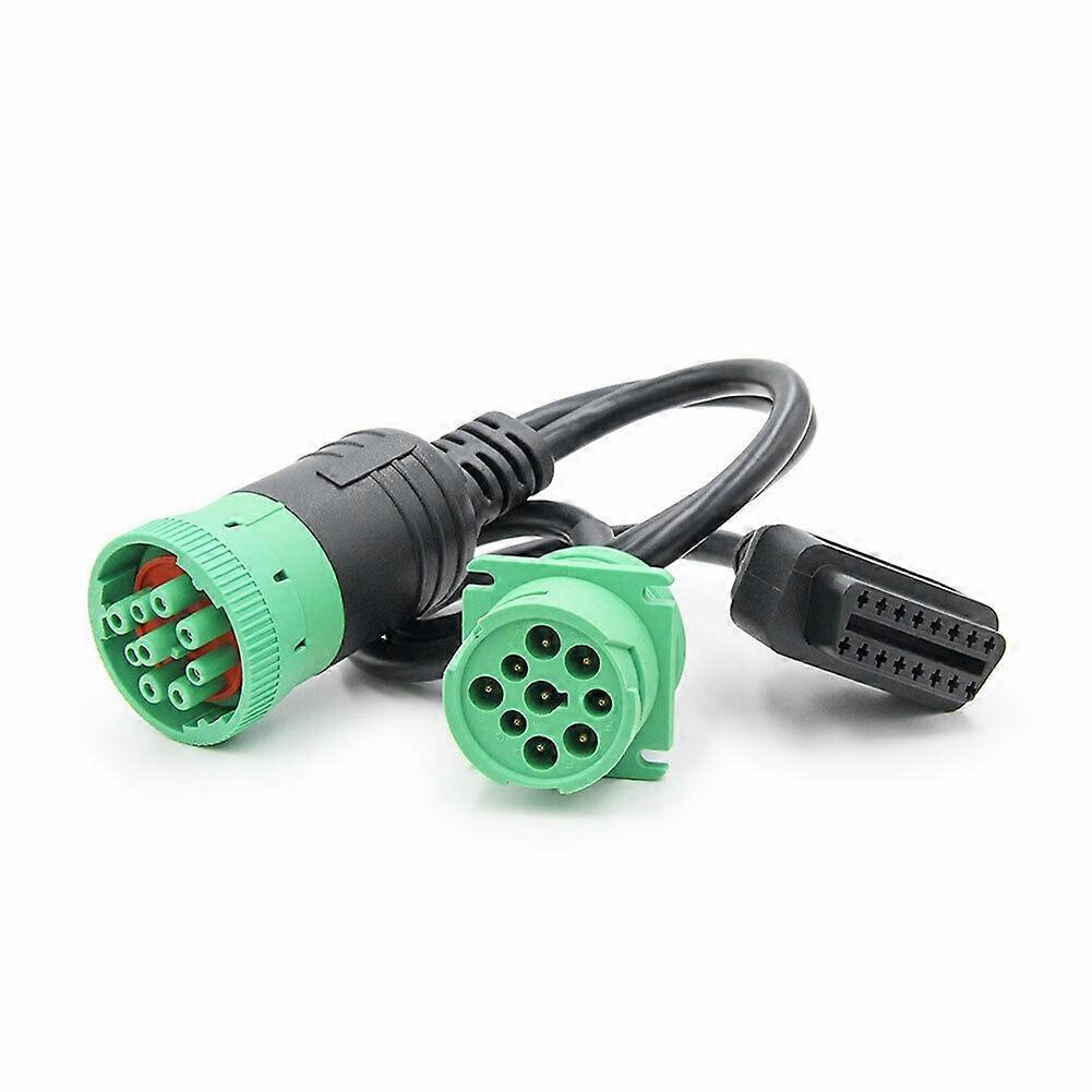 J1939 Splitter 9 Pin Green Type 2 Male Plug to Female and 16 Pin OBD2 Y Cable Adapter Converter for Commercial Truck