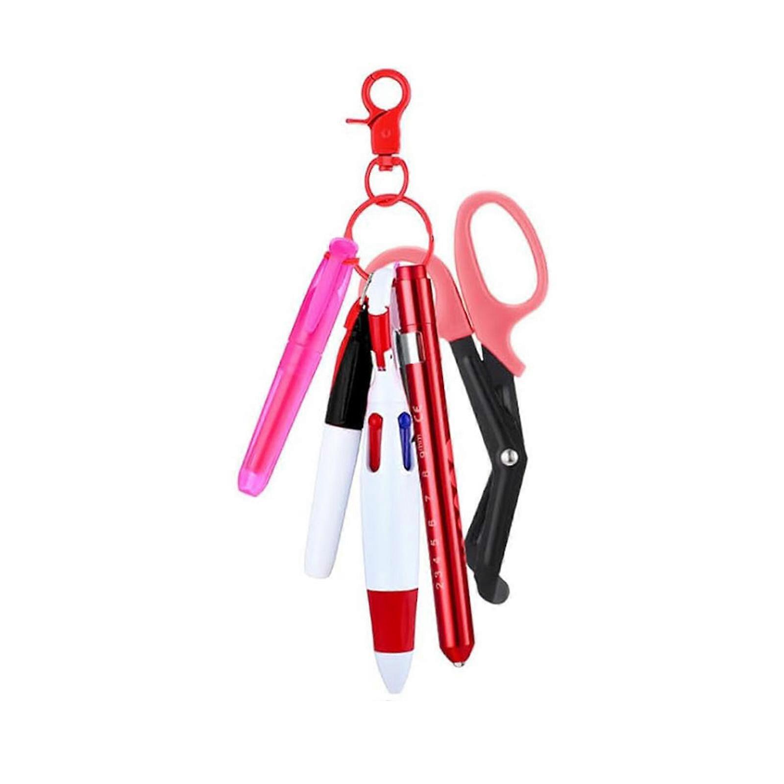 Nurse Pen and Writing Tool Set with Shuttle Pens Highlighter Bent Tip Scissors LED Light up Pens For Healthcare Workers  Red