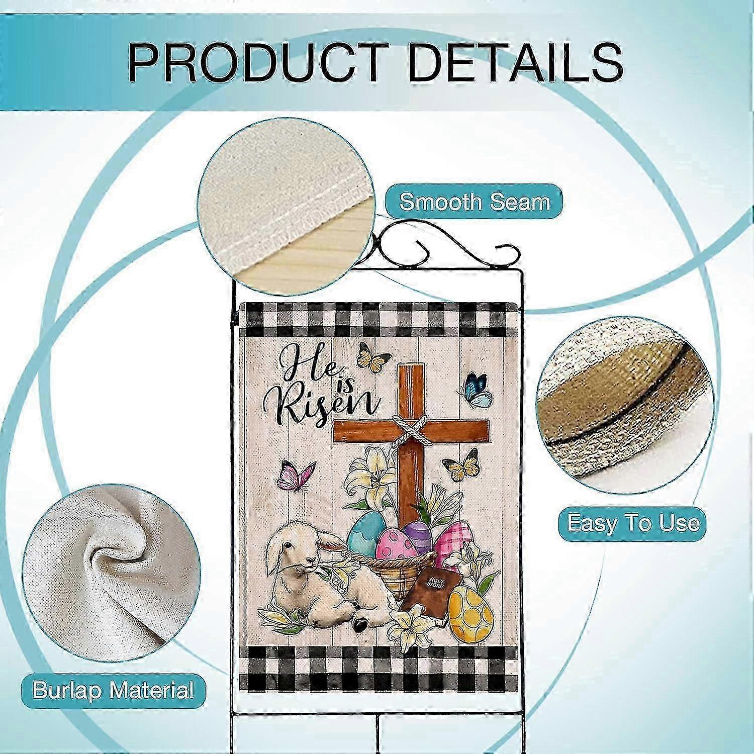 He is Risen Easter Cross Eggs Religious House Flag Double Sided, Faith Decor