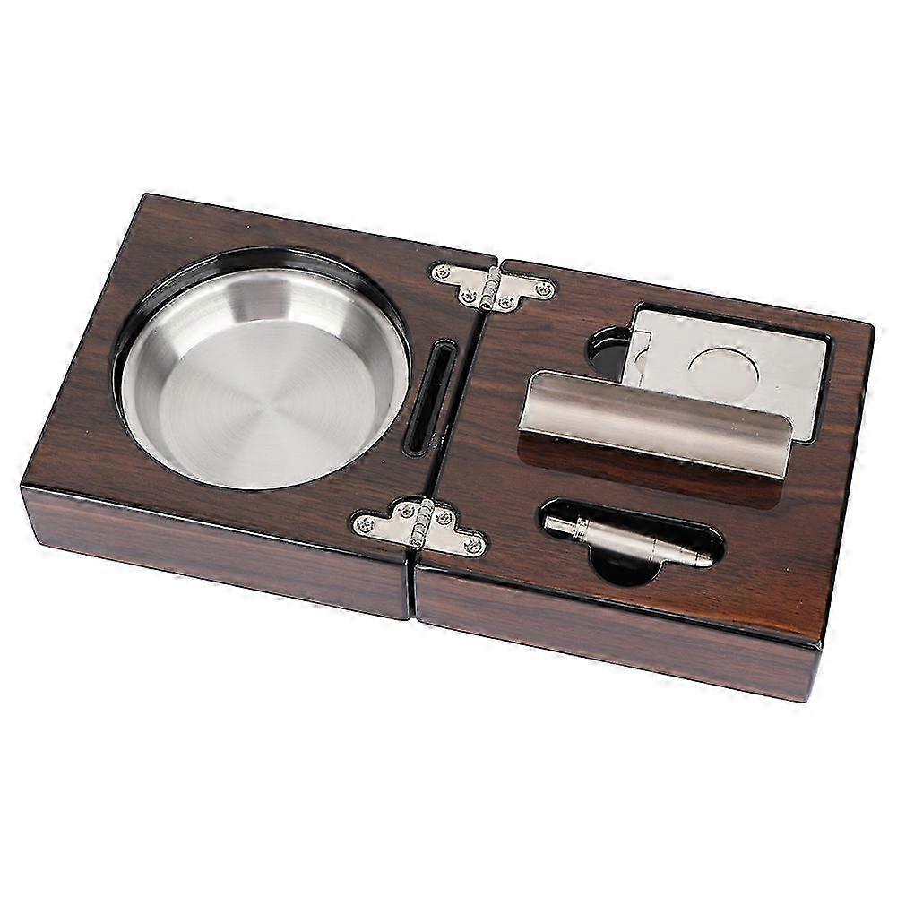 Compact Cigar Ashtray with Built-in Guillotine and Bullet Punch