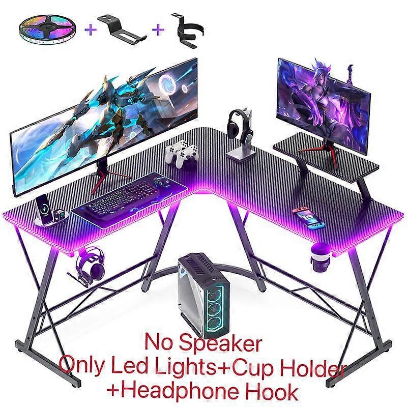 ��Black Friday��Mr IRONSTONE L Shaped Gaming Desk with Led Lights Corner Computer Desk with Cup Holder and Headphone Hook, L shaped desk, Home