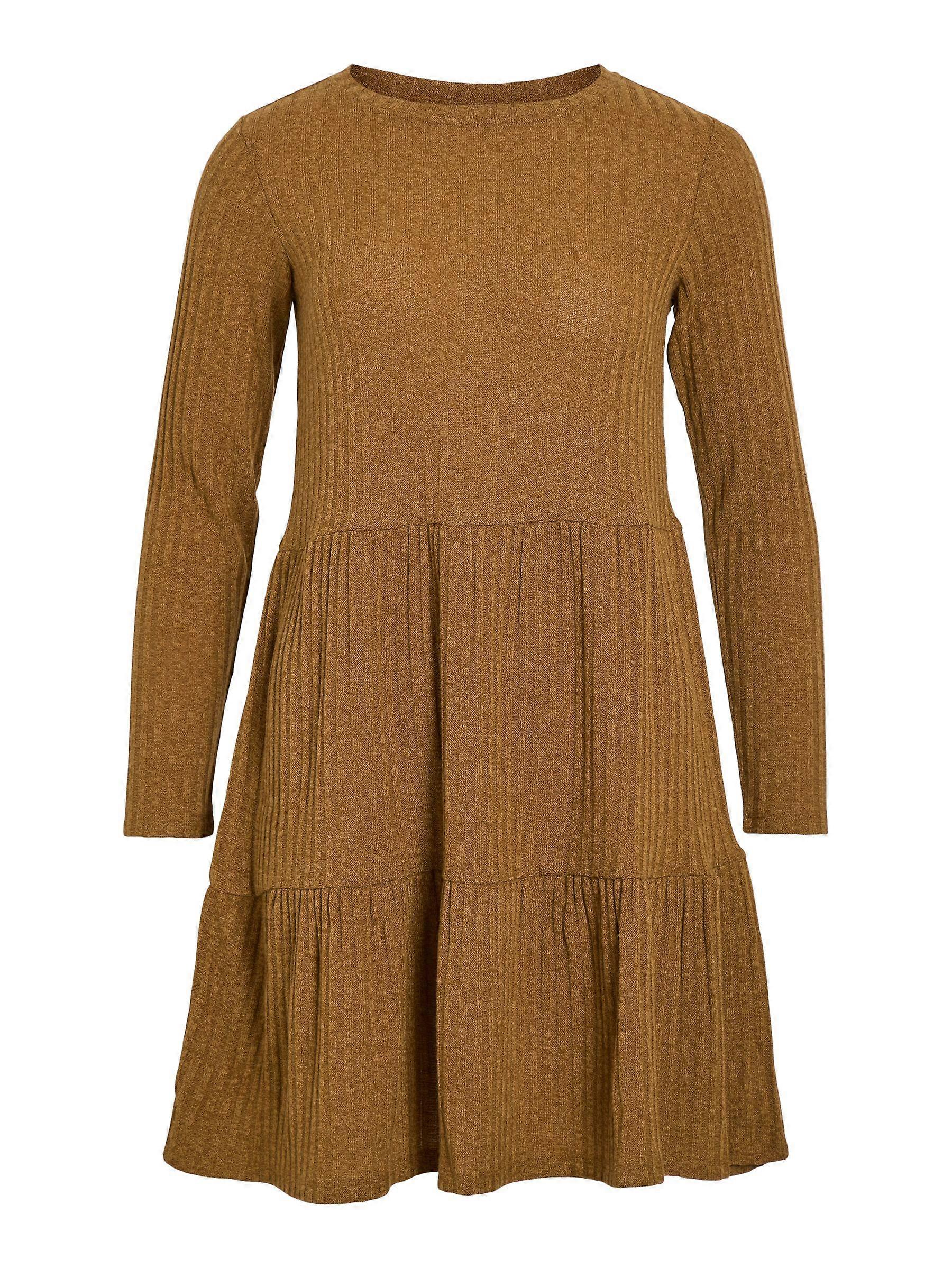 Damen Minikleid Langarm Gerippter Stoff Rundhalsausschnitt Regular Fit