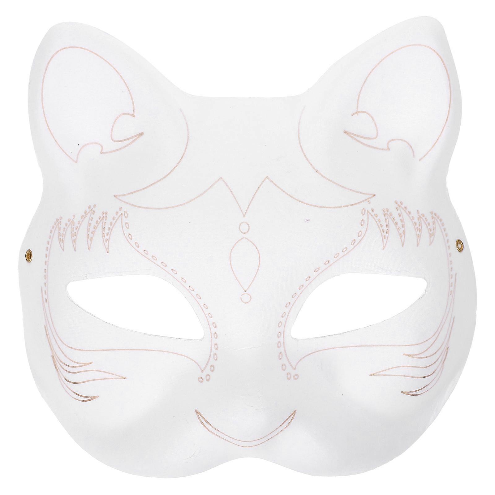 Paintable Cat Face Mask for Costume Party White Paper 1Pack
