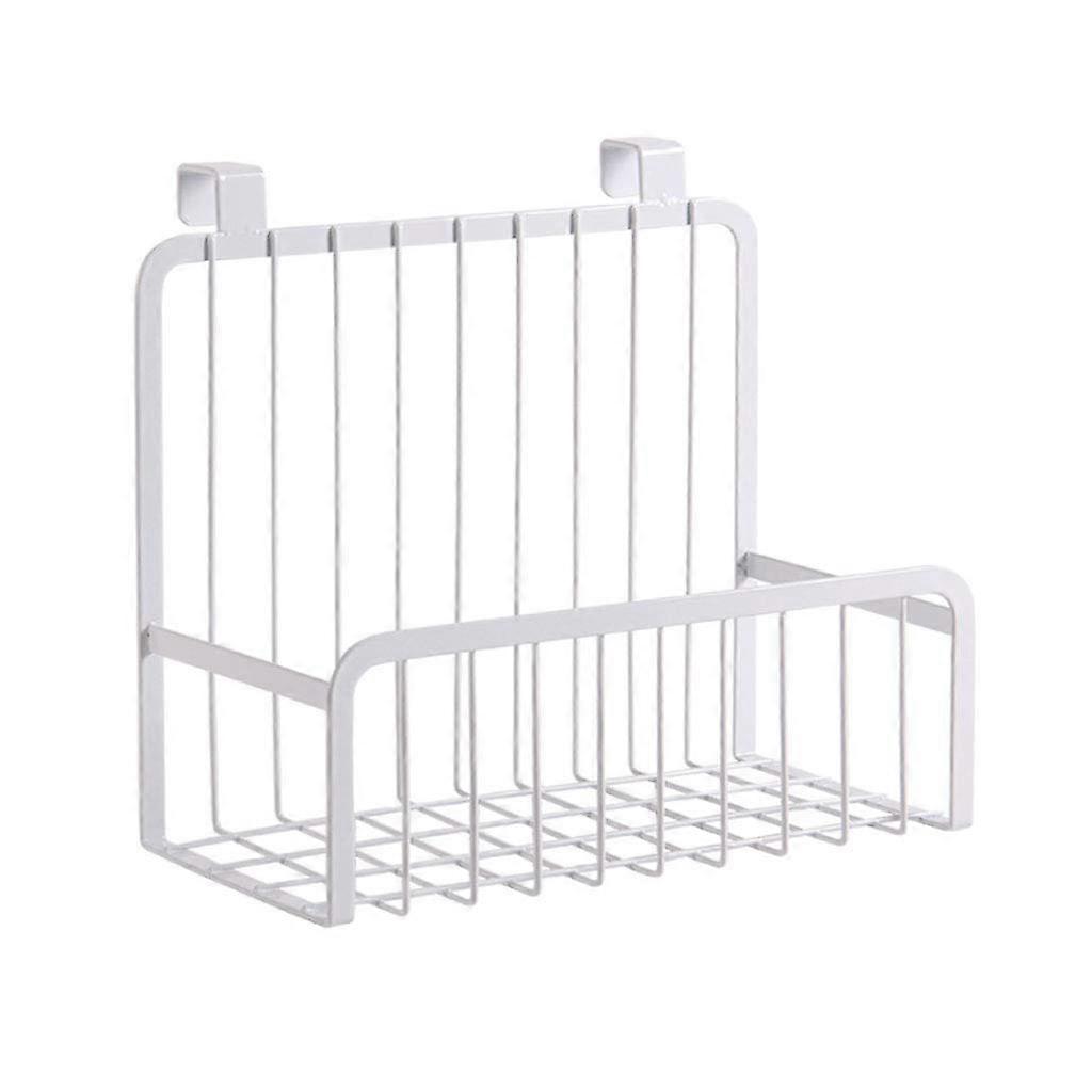 White Wall Mounted Spice Rack and Hanging Kitchen Basket Organizer for Small Spaces