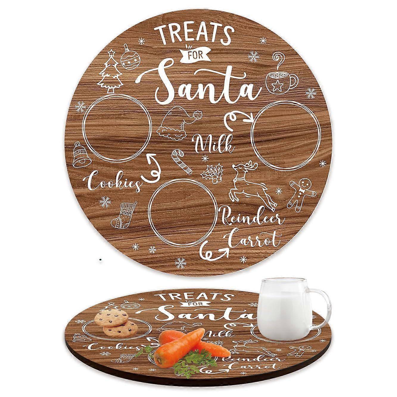 Christmas Santa Cookie Tray 25cm Round Wooden Serving Plate with Festive MultiSection Design