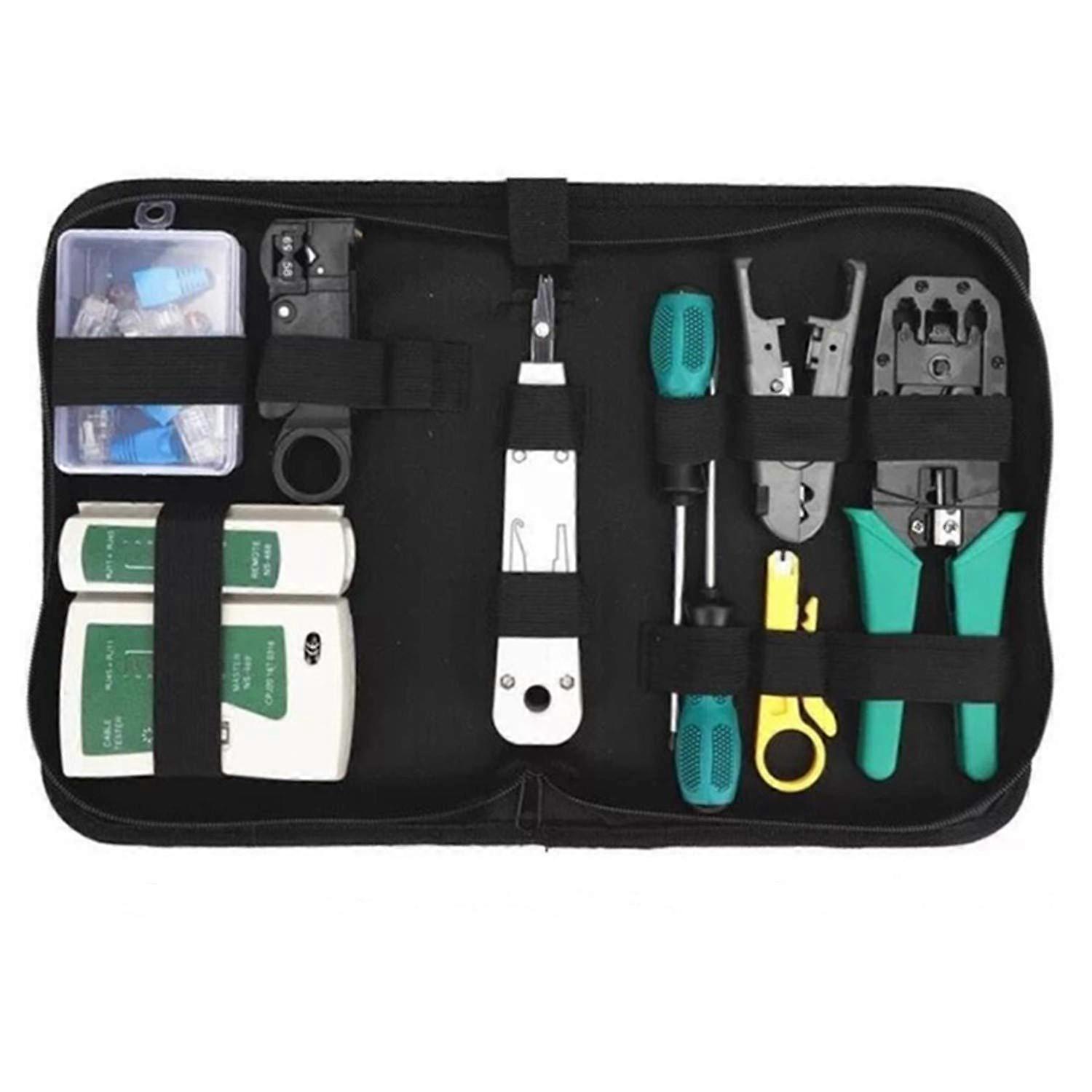 Ethernet Crimping Tool Kit 11in1 with RJ45 RJ11 Cable Tester for Cat5 Cat6 Network Installation