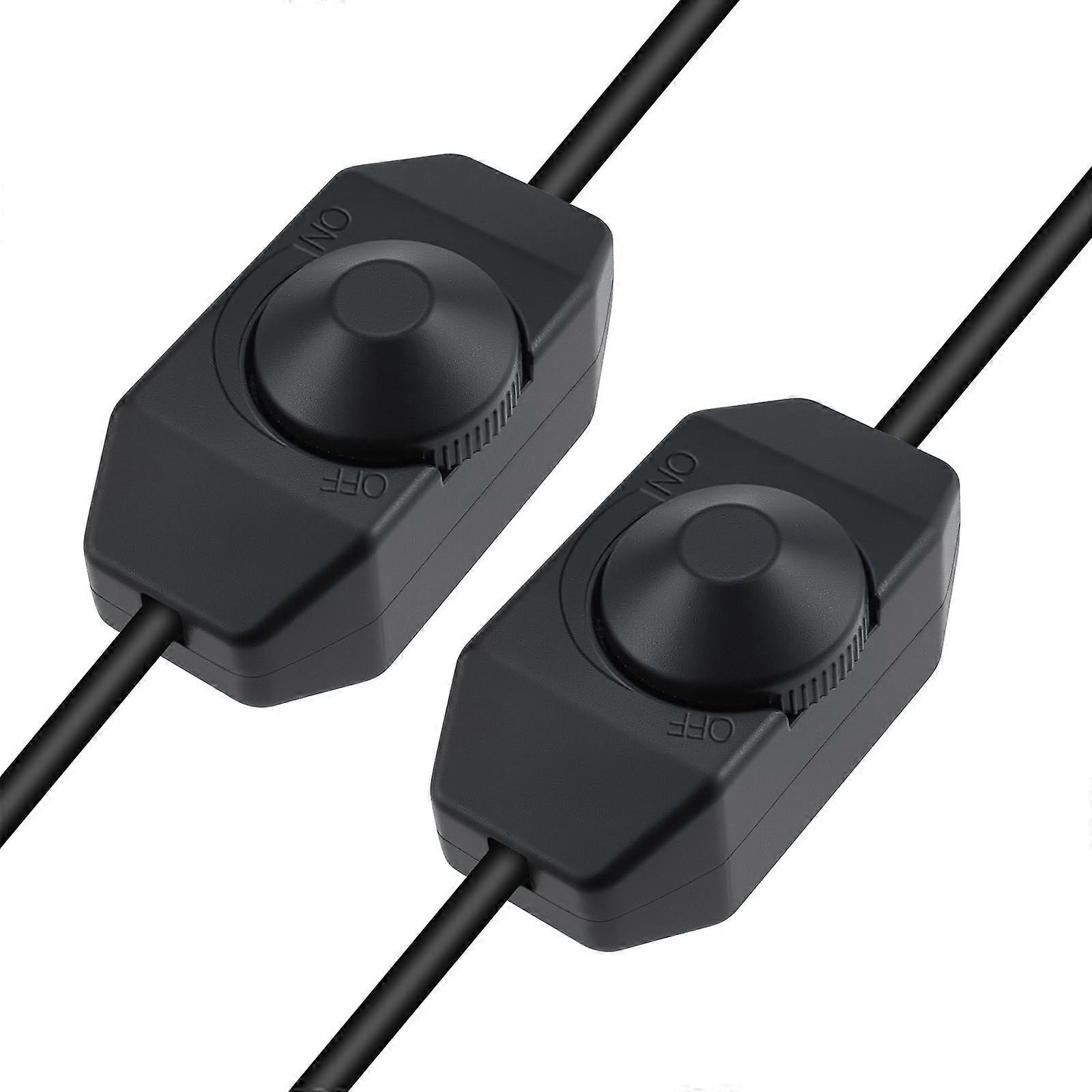 Inline LED Dimmer Switch, 2 Pcs Full Range Rotary Brightness Controller for Lamps with Cable, Black