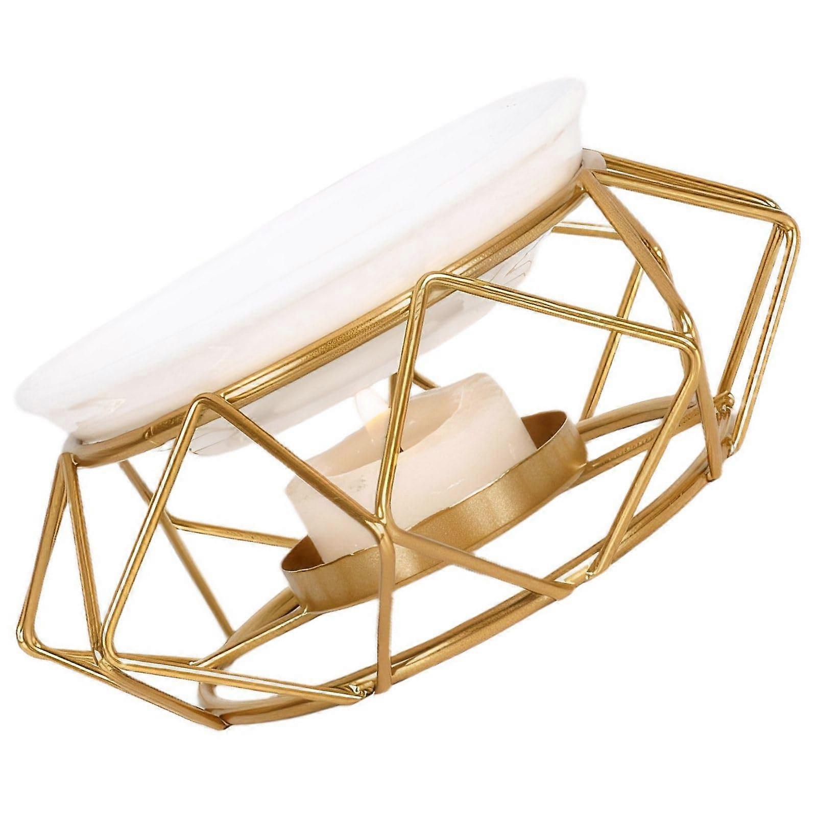 Gold Ceramic Candle Oil Diffuser with Metal Frame for Aromatherapy and Gentle Aromatic Release