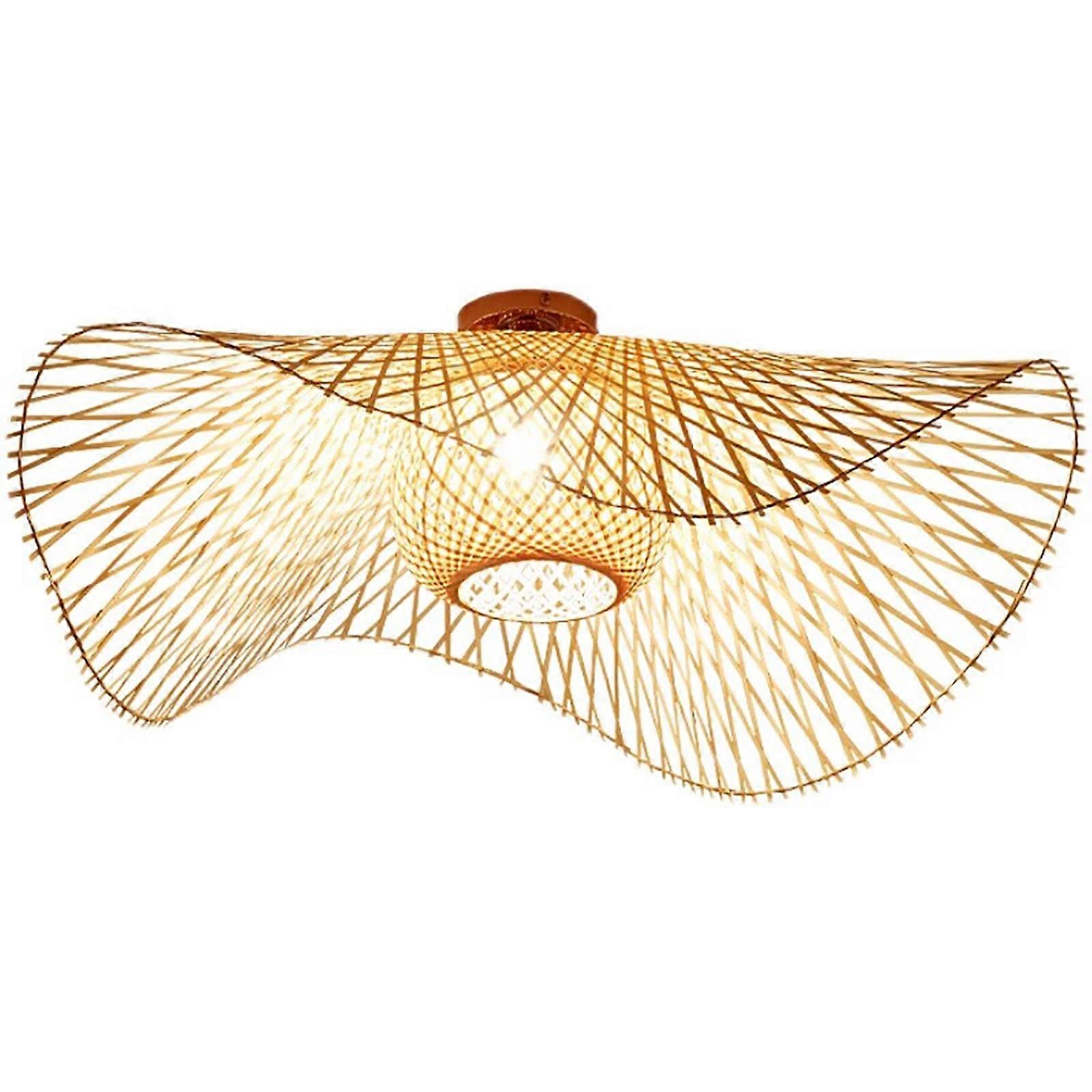 Bamboo Ceiling Light Handwoven Semi Flush Mount Lamp with Rattan Shade Bohemian Farmhouse Style