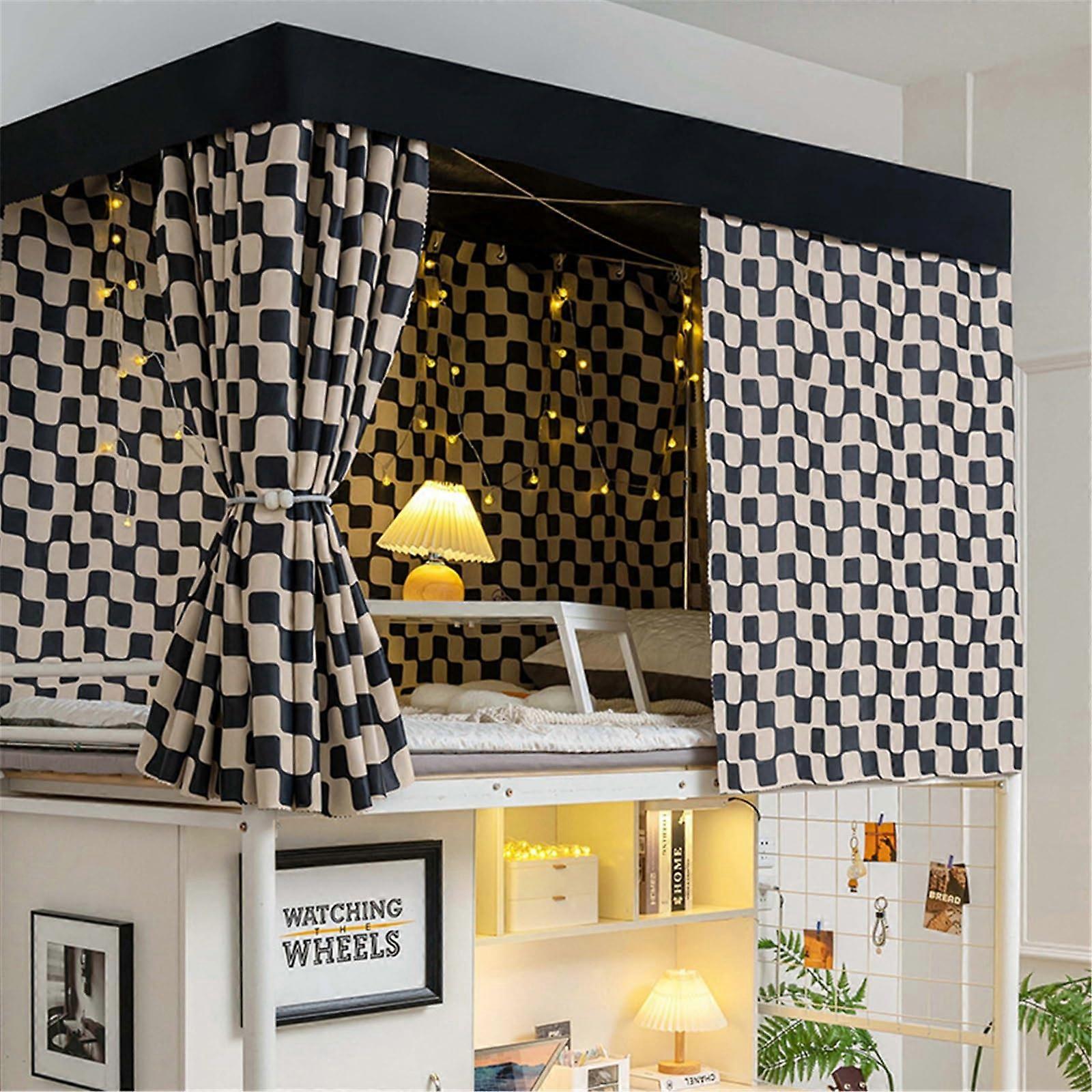 Bunk Bed Curtains with  Cover Plaid Dorm Privacy Light Blocking Breathable Fabric 1.2M Set