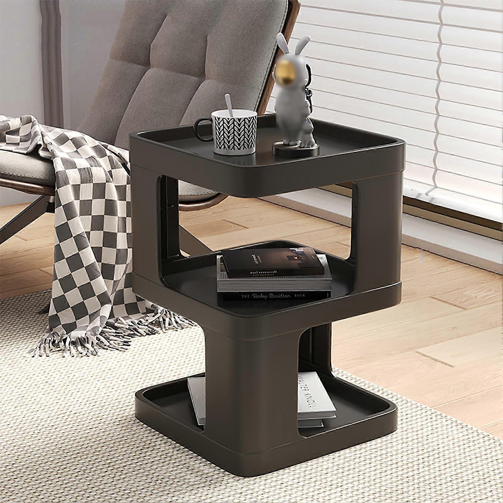 3 Tier End Table with Storage Shelf, Narrow Waterproof Side Table for Small Spaces, Black