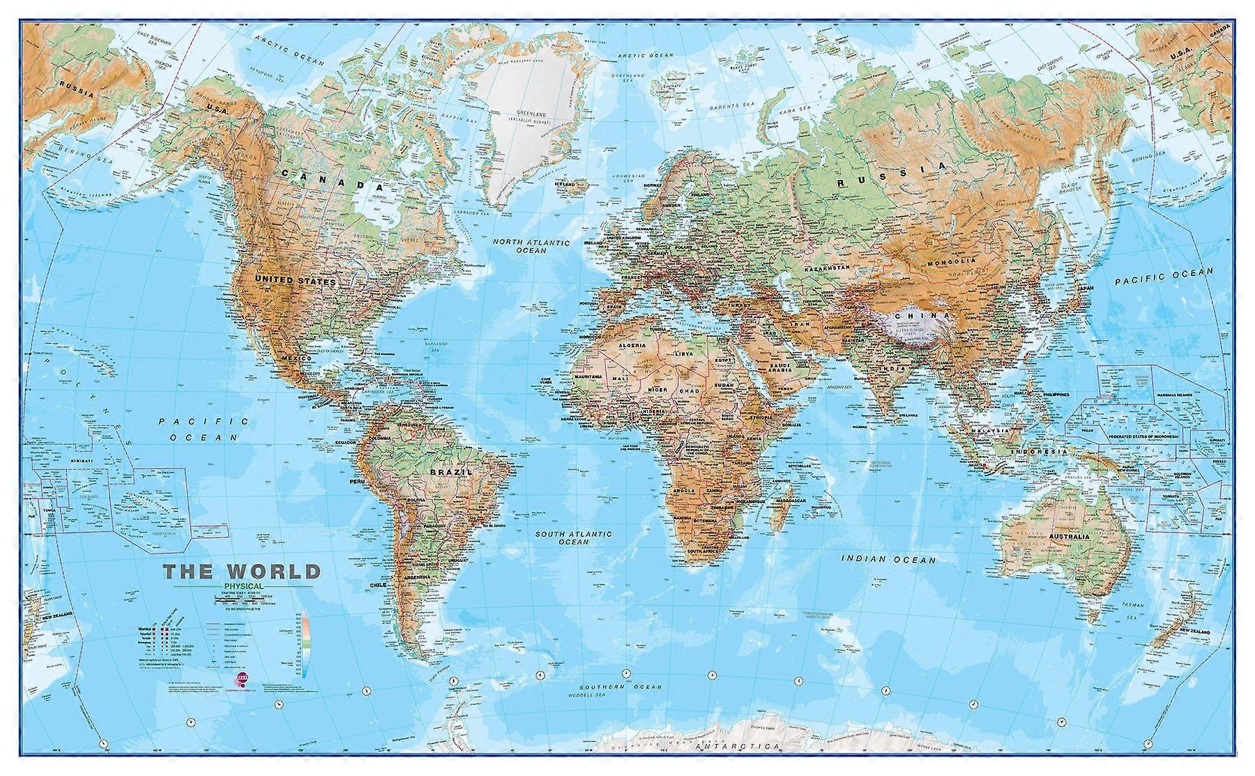 Huge World Wall Map Physical (Paper)
