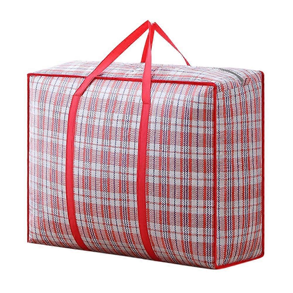 Size M Moisture Proof Grid Pattern Woven Storage Bag for Moving Clothes Bedding Organization, 60x42x