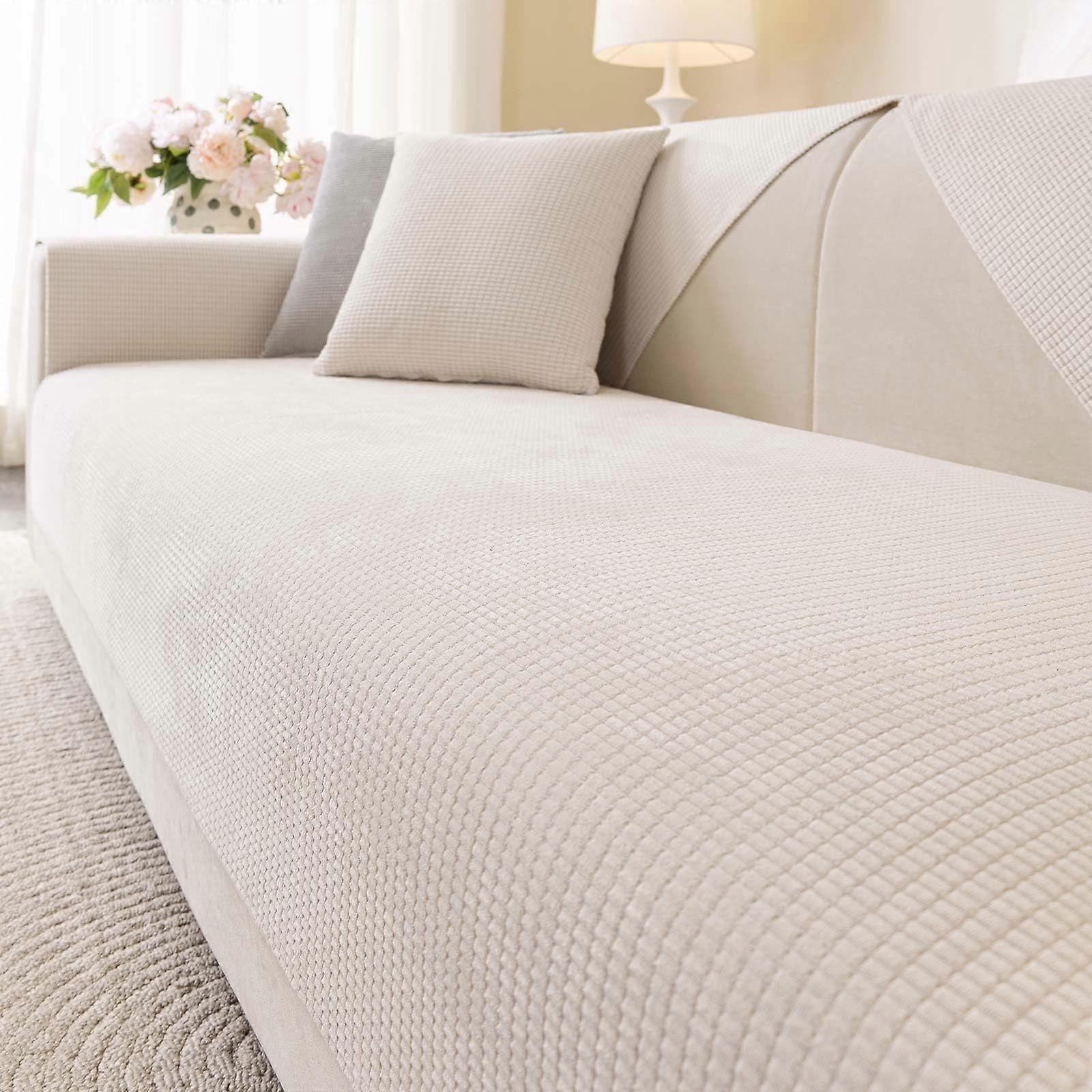 Sofa Cover Washable Non Slip Plush Sectional Couch Protector for Pets Modular Fit White 36'x70'
