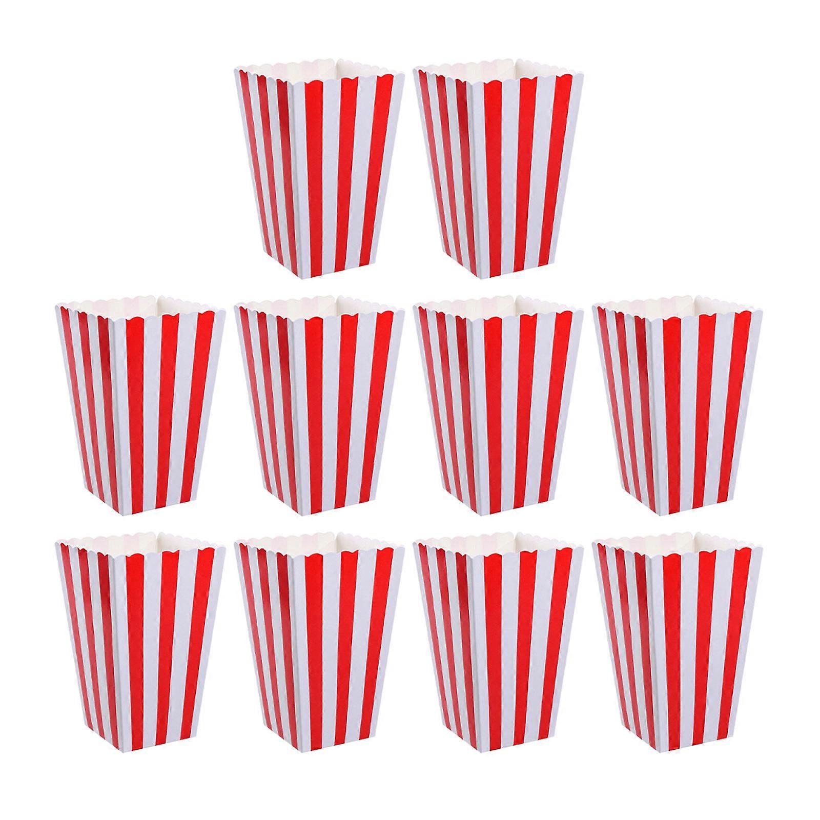 10Pcs Red Popcorn Boxes Paper for Storage with Classic Stripe Pattern