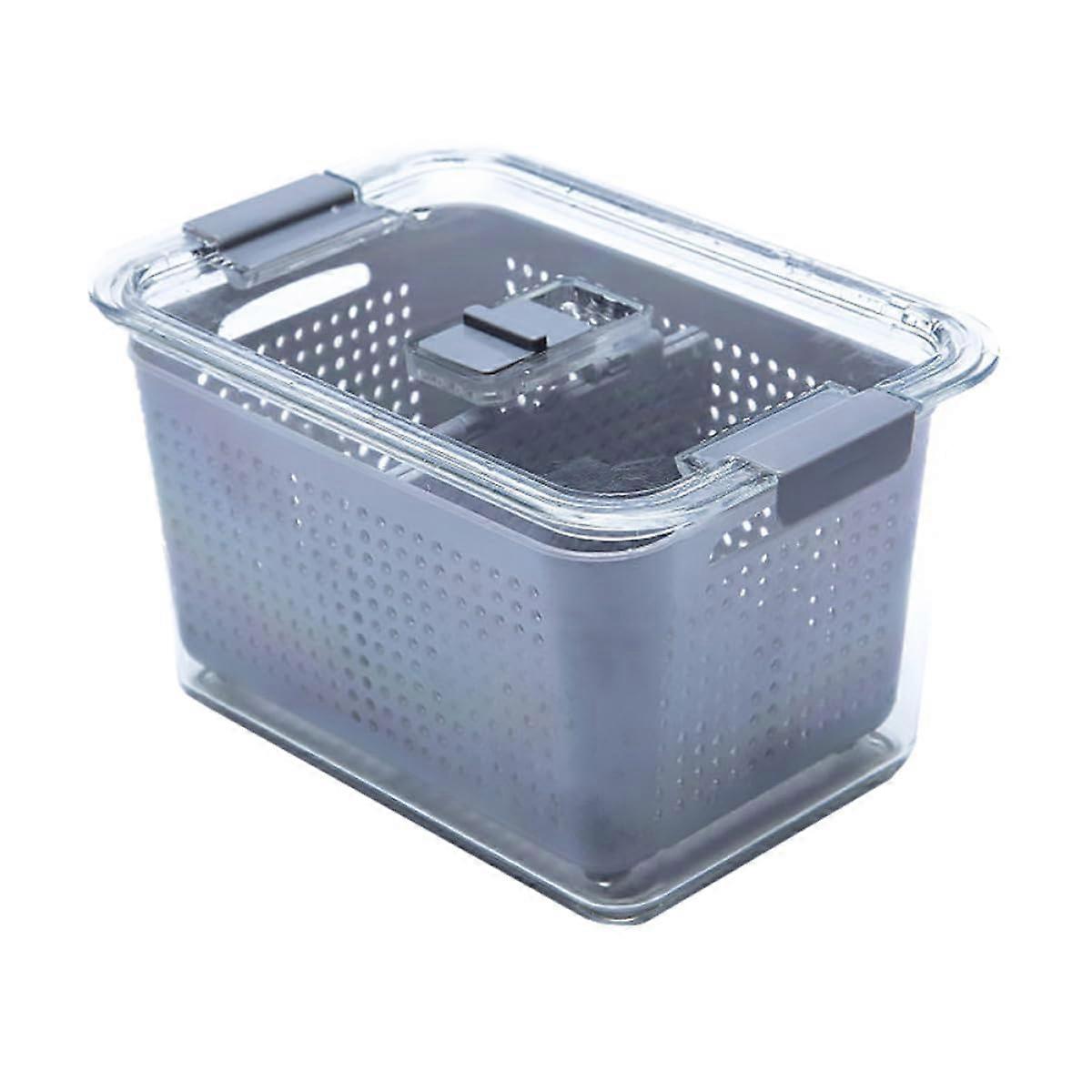 Refrigerator Organizer Bin with Colander, Large Capacity Vegetable and Fruit Keeper, Gray Vent Lid