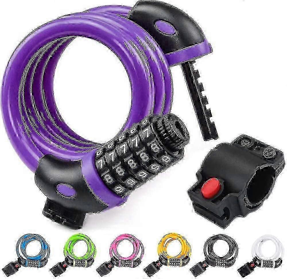 25-26 Bicycle Wire Lock 4ft High Security 5 Digit Bicycle Combination Lock (black)