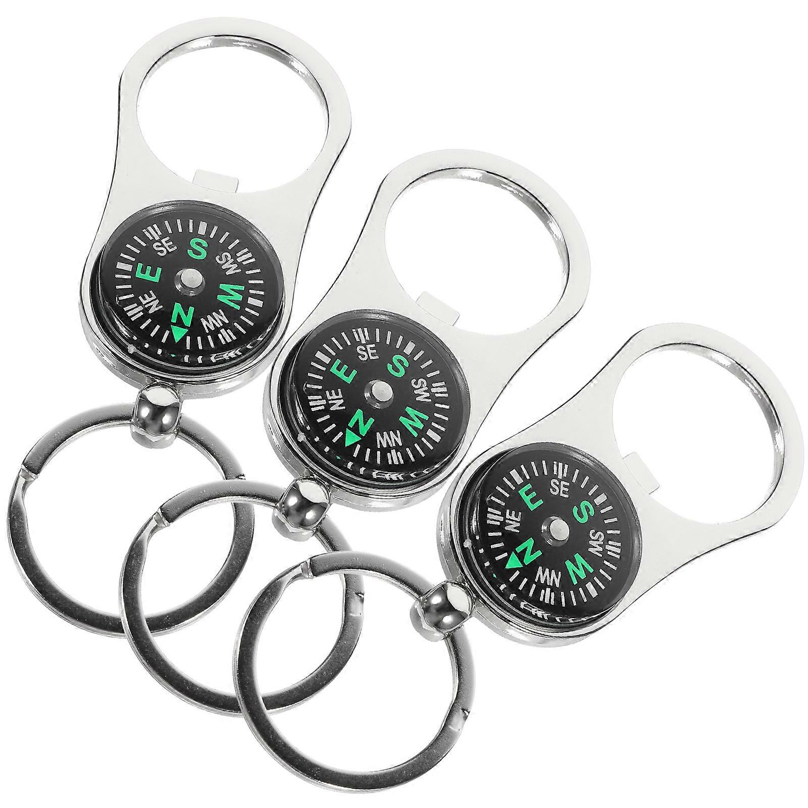 Compass Key Ring Alloy Key Chain for Decor 3Pcs Silver Creative Pendant