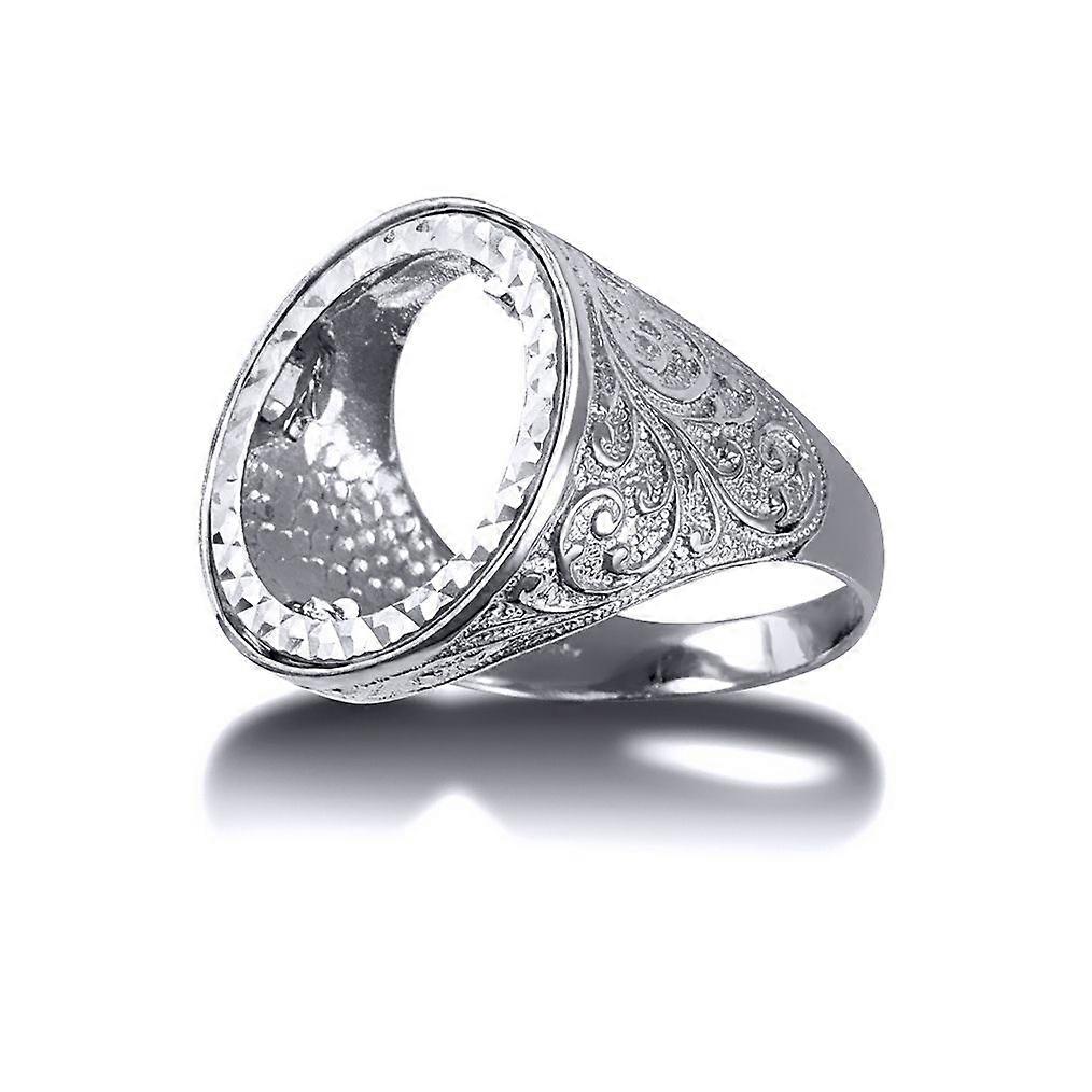 Jewelco London Men's Solid 925 Silver Floral Engraved Full Sovereign Mount Ring