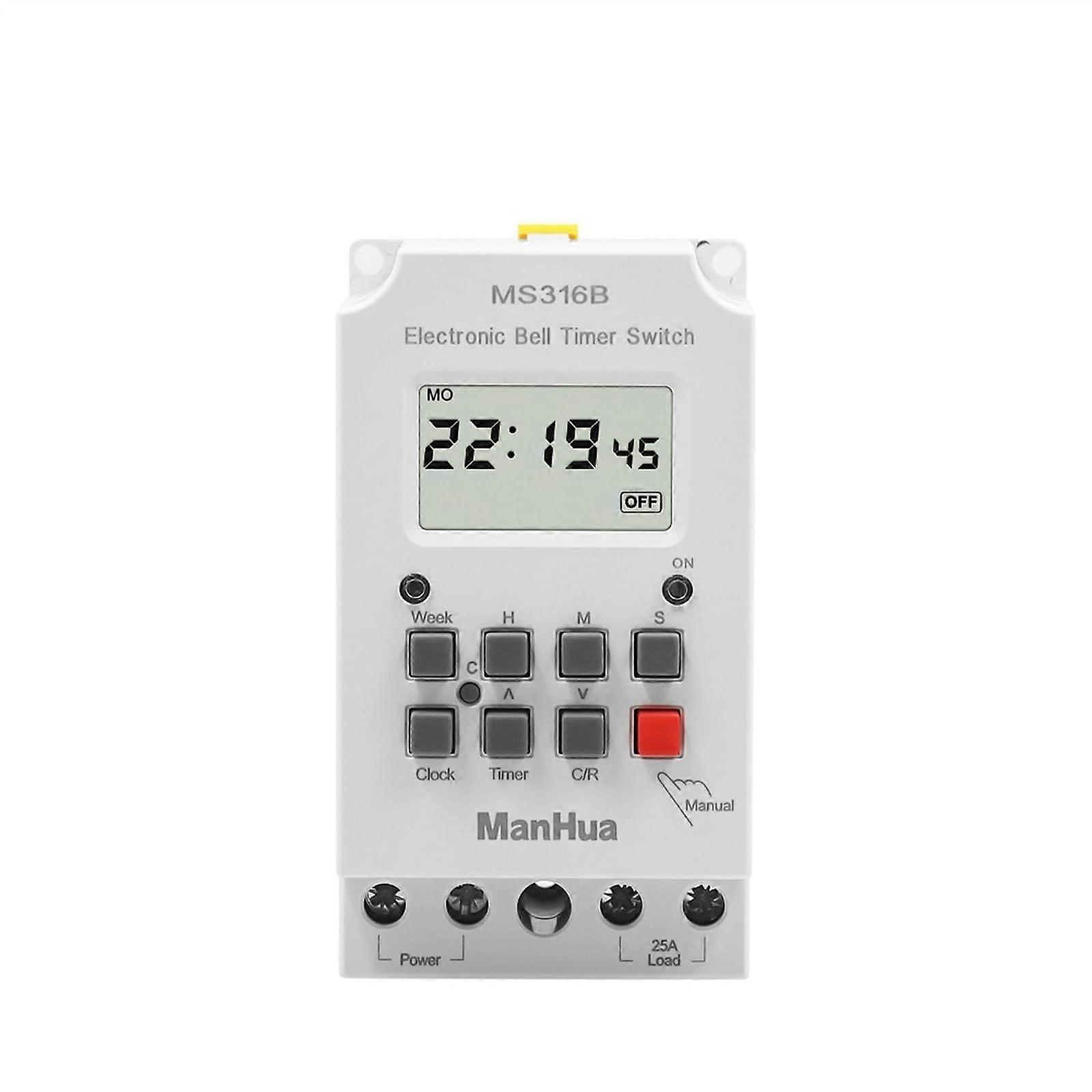 Digital Timer Switch 220V 25A Weekly Programmable LCD Display School Bell Timer with Cover