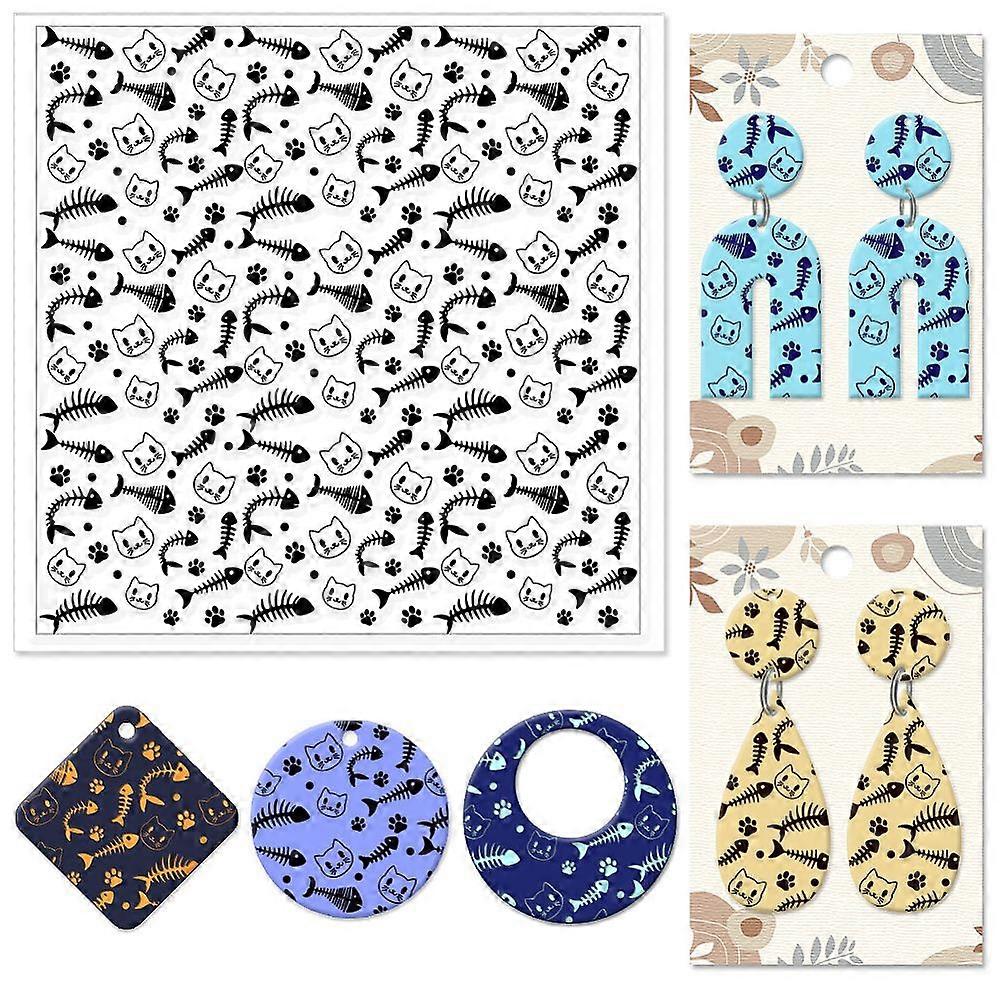 Fish Bones Texture Polymer Clay Texture Sheets Cat Silicone Texture Stamp Clay Modeling Cat Claws Pad Texture Sheets for Polymer Clay Making Earrings 