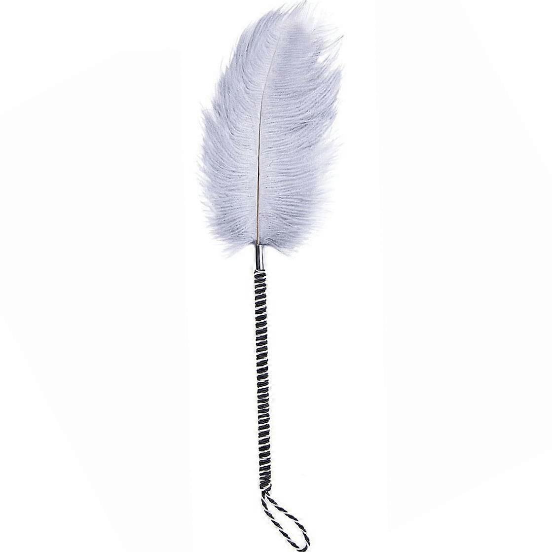 Soft Ostrich Feather Tickler Whip with Long Handle White Grey for Couples Play