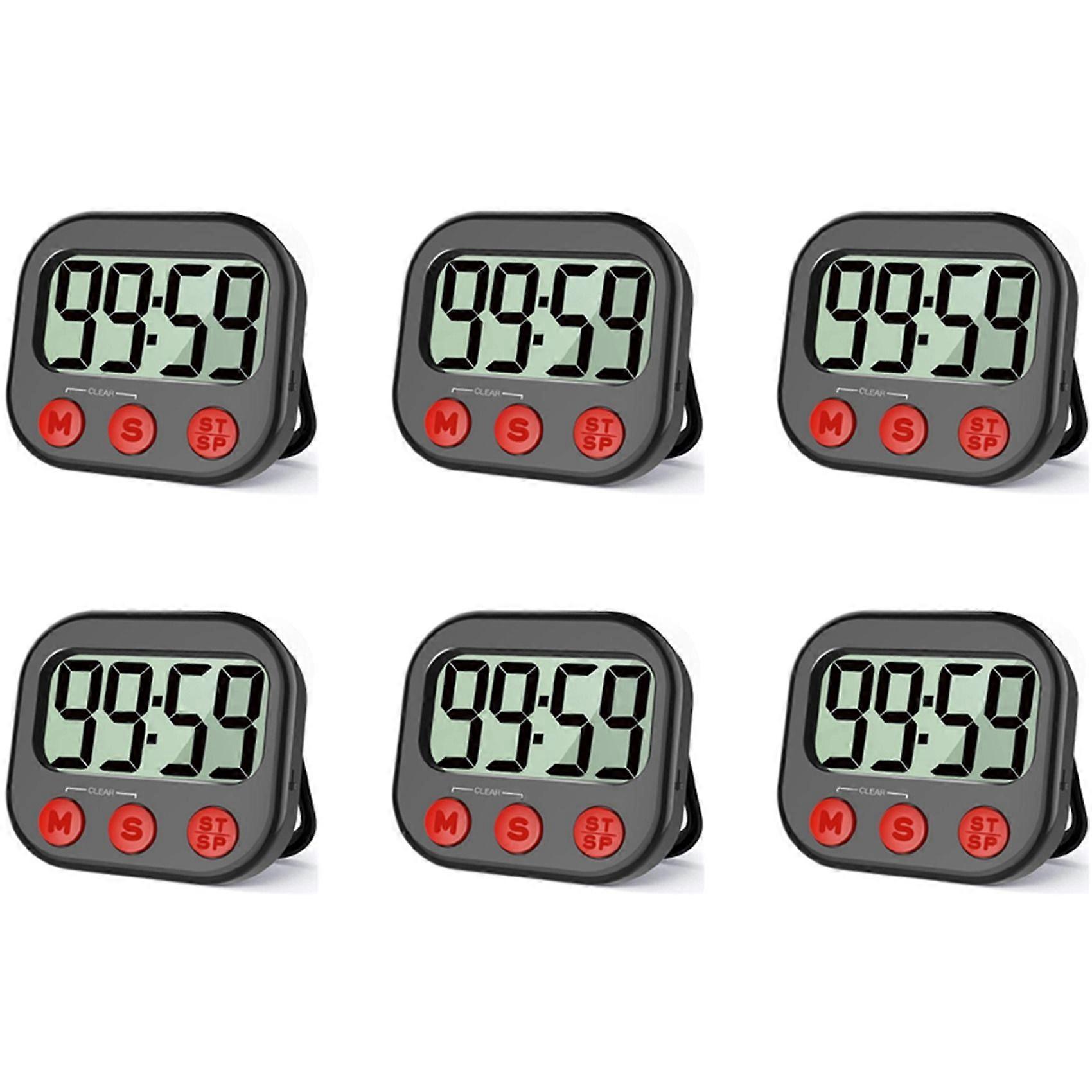 6X Kitchen Timer, Digital Visual Timer Magnetic Clock Stopwatch Countdown Timer, Large LCD Screen Display for Cooking