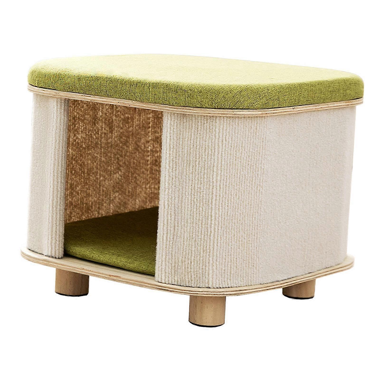 Cat Bed and Indoor Cat House Stool with Cushion, Wooden Frame, ScratchResistant Surface